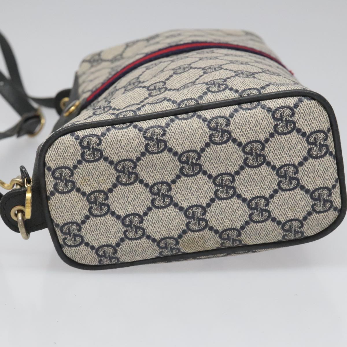 GUCCI GG Supreme Sherry Line Shoulder Bag PVC Navy Gold 378 004 4464 Auth 111855