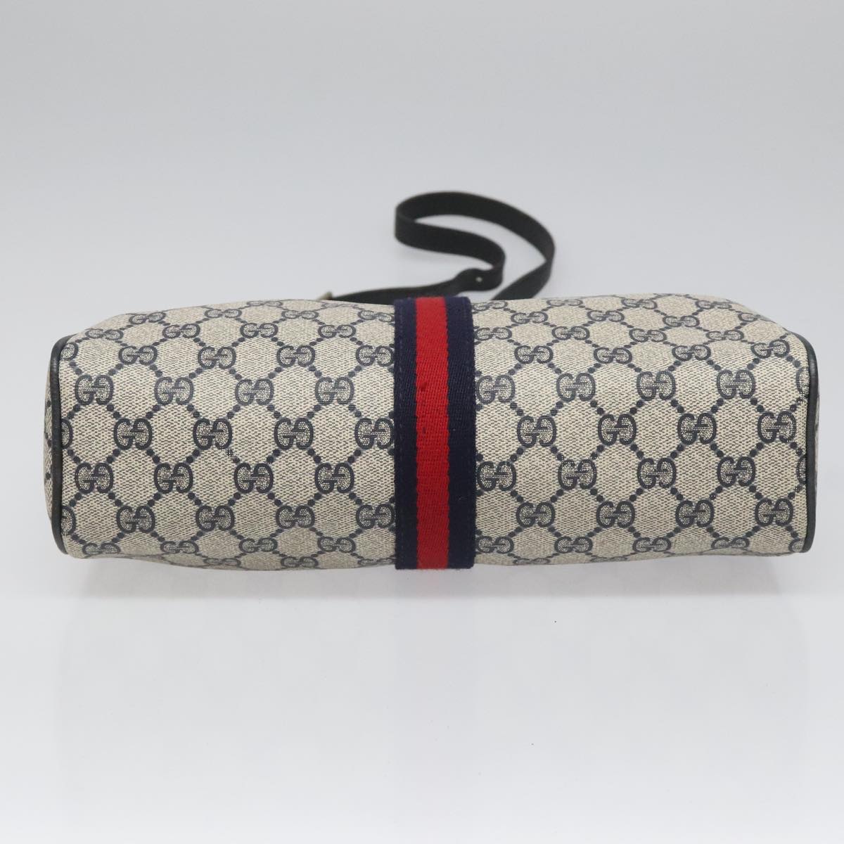 GUCCI GG Supreme Sherry Line Shoulder Bag PVC Navy Gold 378 004 4464 Auth 111855