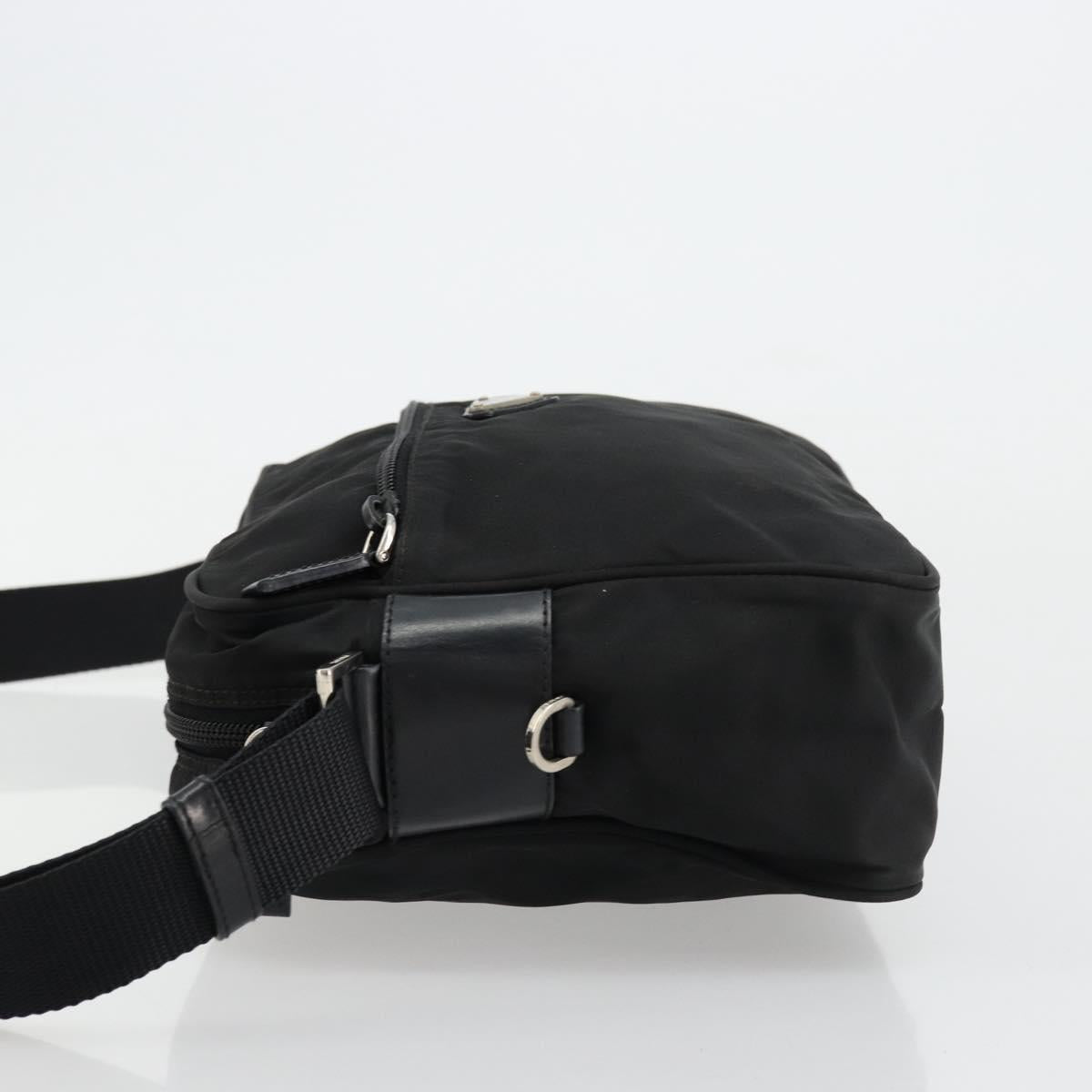 PRADA Shoulder Bag Nylon Black Silver Auth 111866