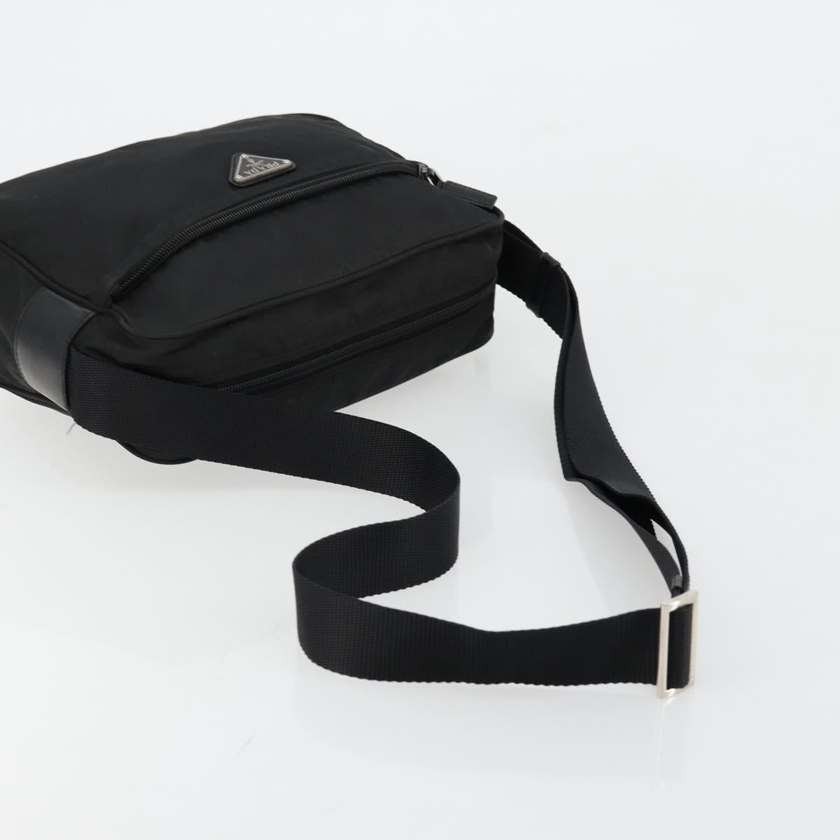 PRADA Shoulder Bag Nylon Black Silver Auth 111866