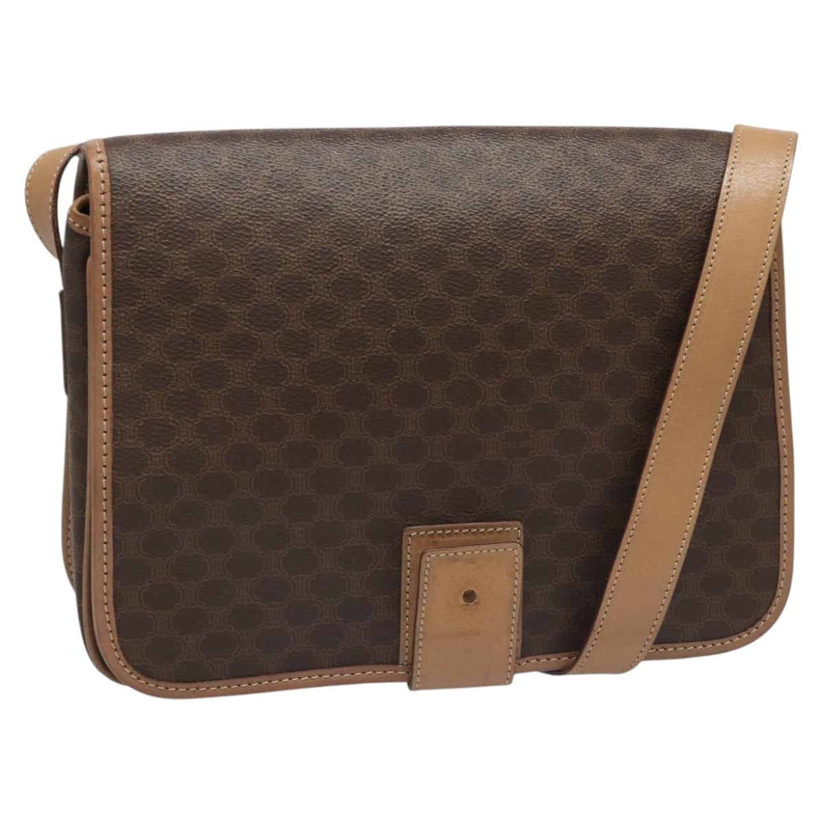 CELINE Macadam Canvas Shoulder Bag PVC Leather Brown Gold Auth 111880