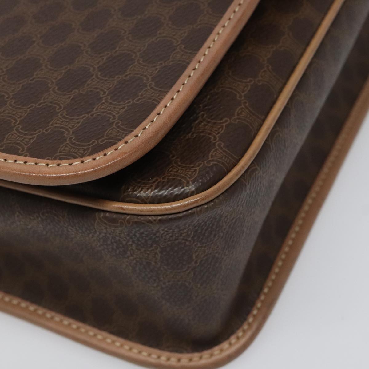 CELINE Macadam Canvas Shoulder Bag PVC Leather Brown Gold Auth 111880