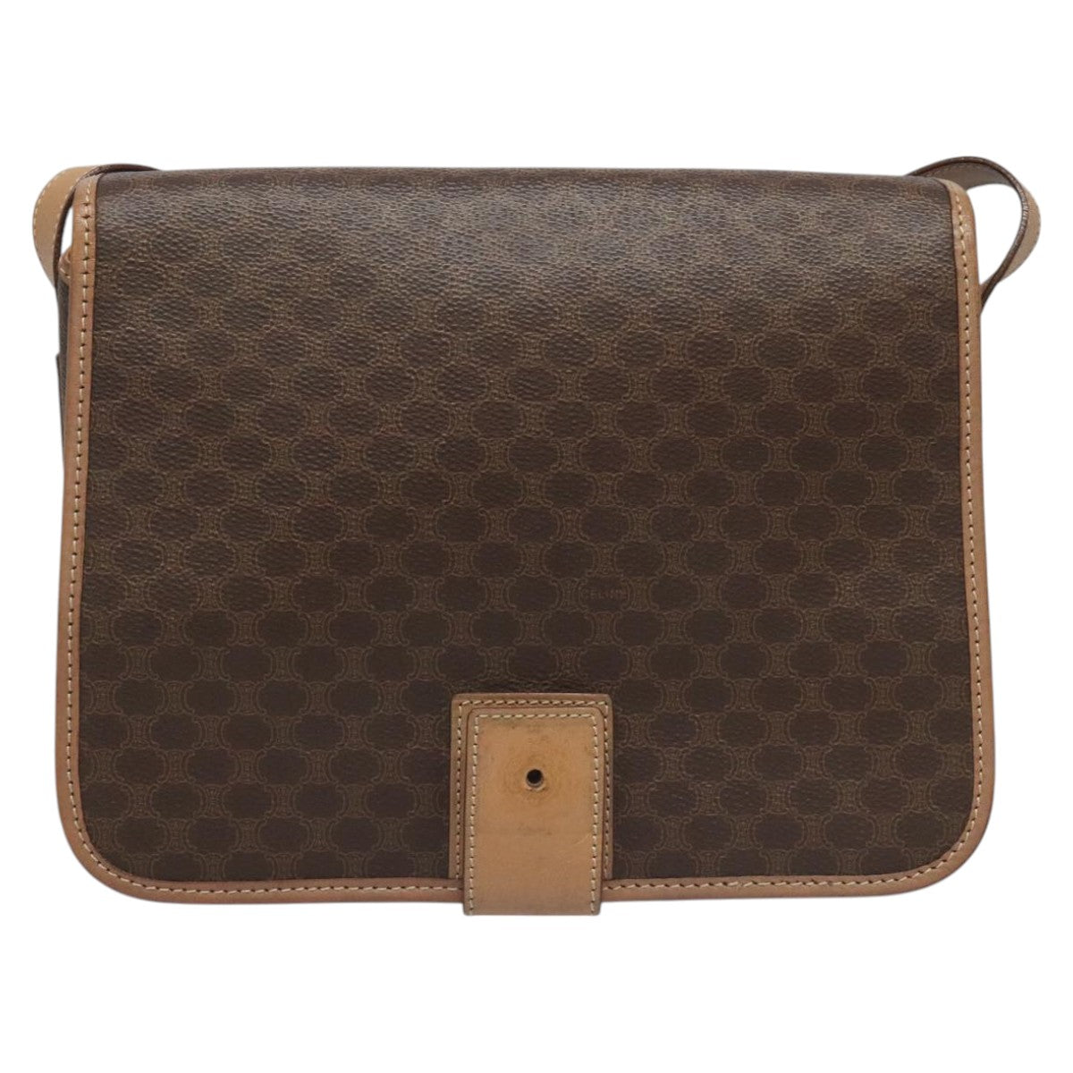 CELINE Macadam Canvas Shoulder Bag PVC Leather Brown Gold Auth 111880