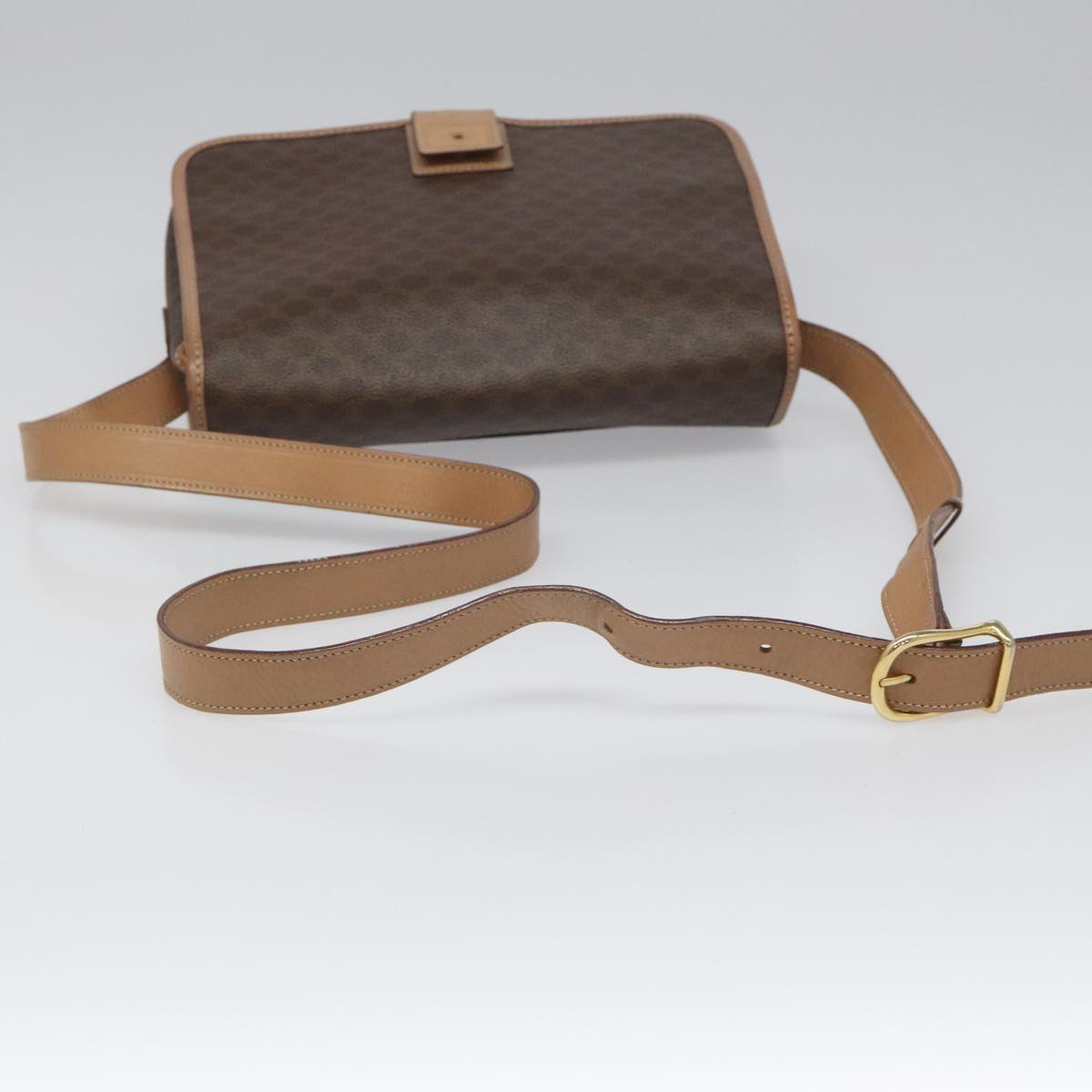 CELINE Macadam Canvas Shoulder Bag PVC Leather Brown Gold Auth 111880