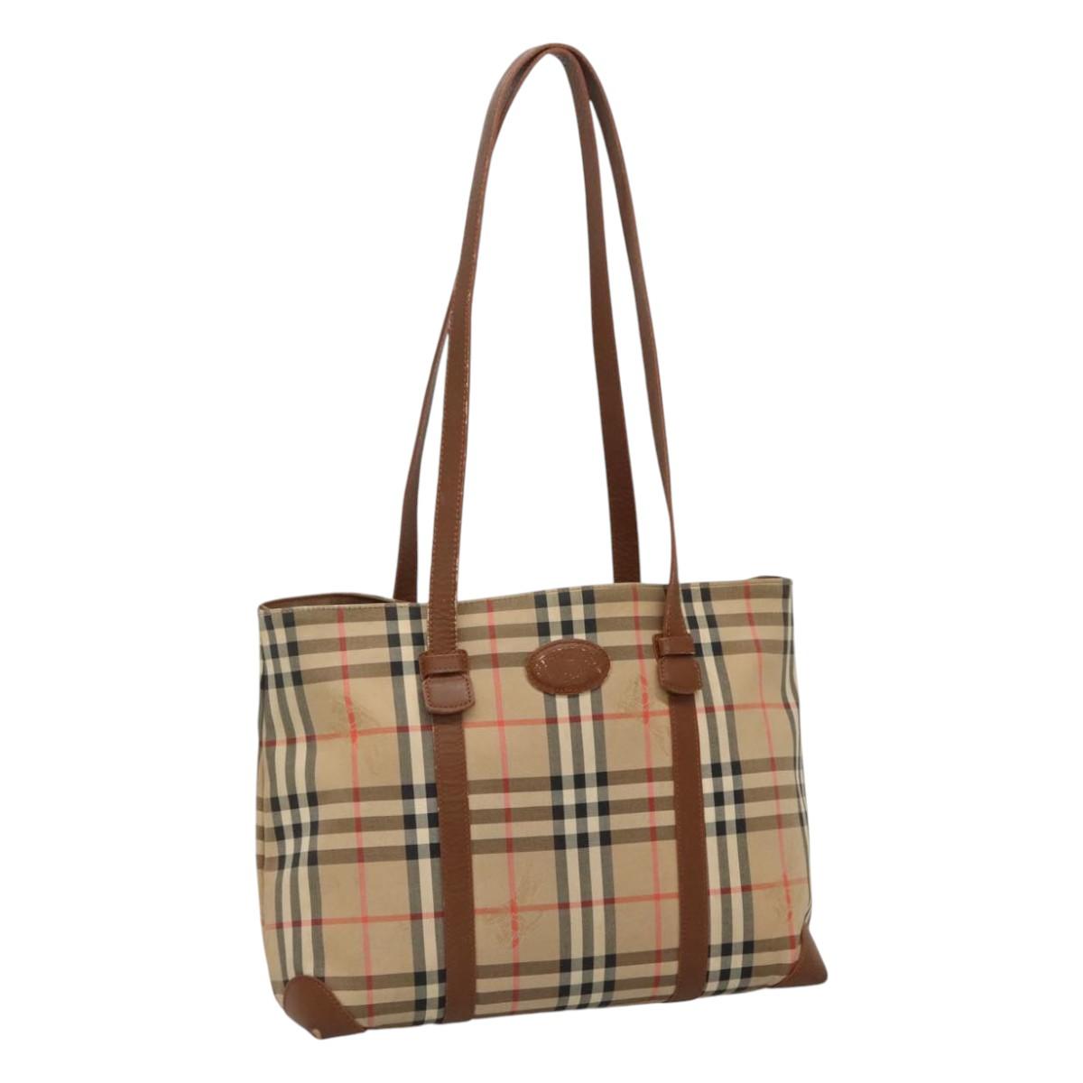 Burberrys Nova Check Tote Bag Canvas Leather Beige Auth 112051