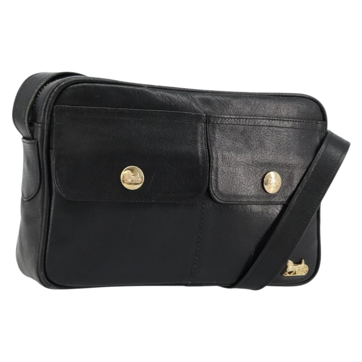 CELINE Shoulder Bag Leather Black Auth 112075