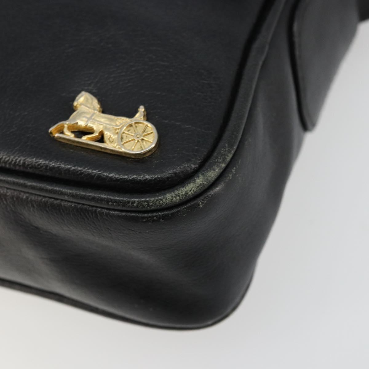CELINE Shoulder Bag Leather Black Auth 112075