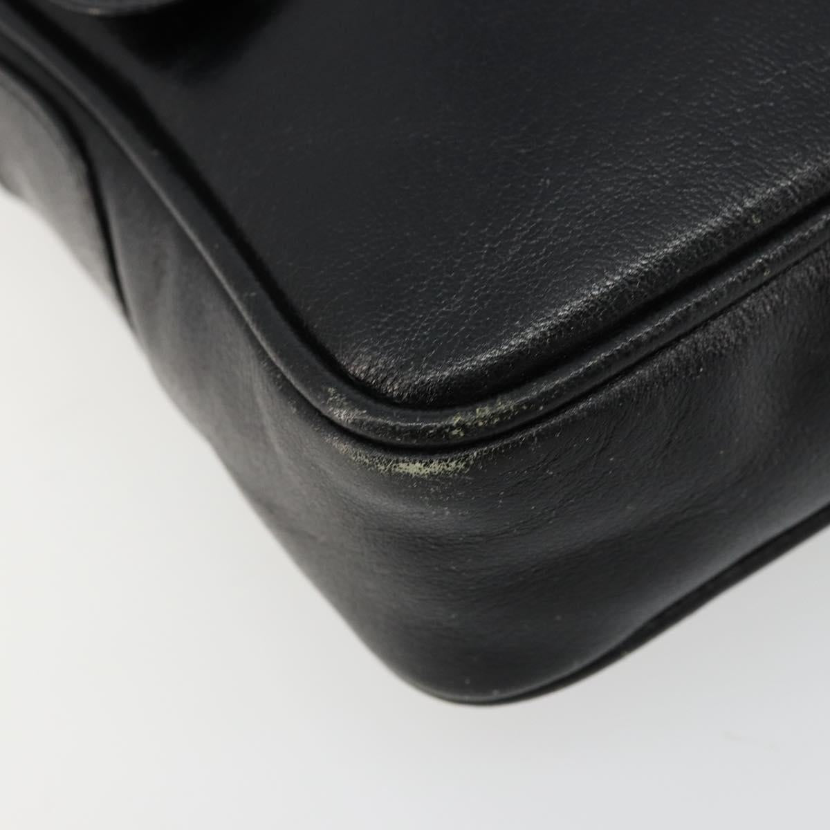 CELINE Shoulder Bag Leather Black Auth 112075