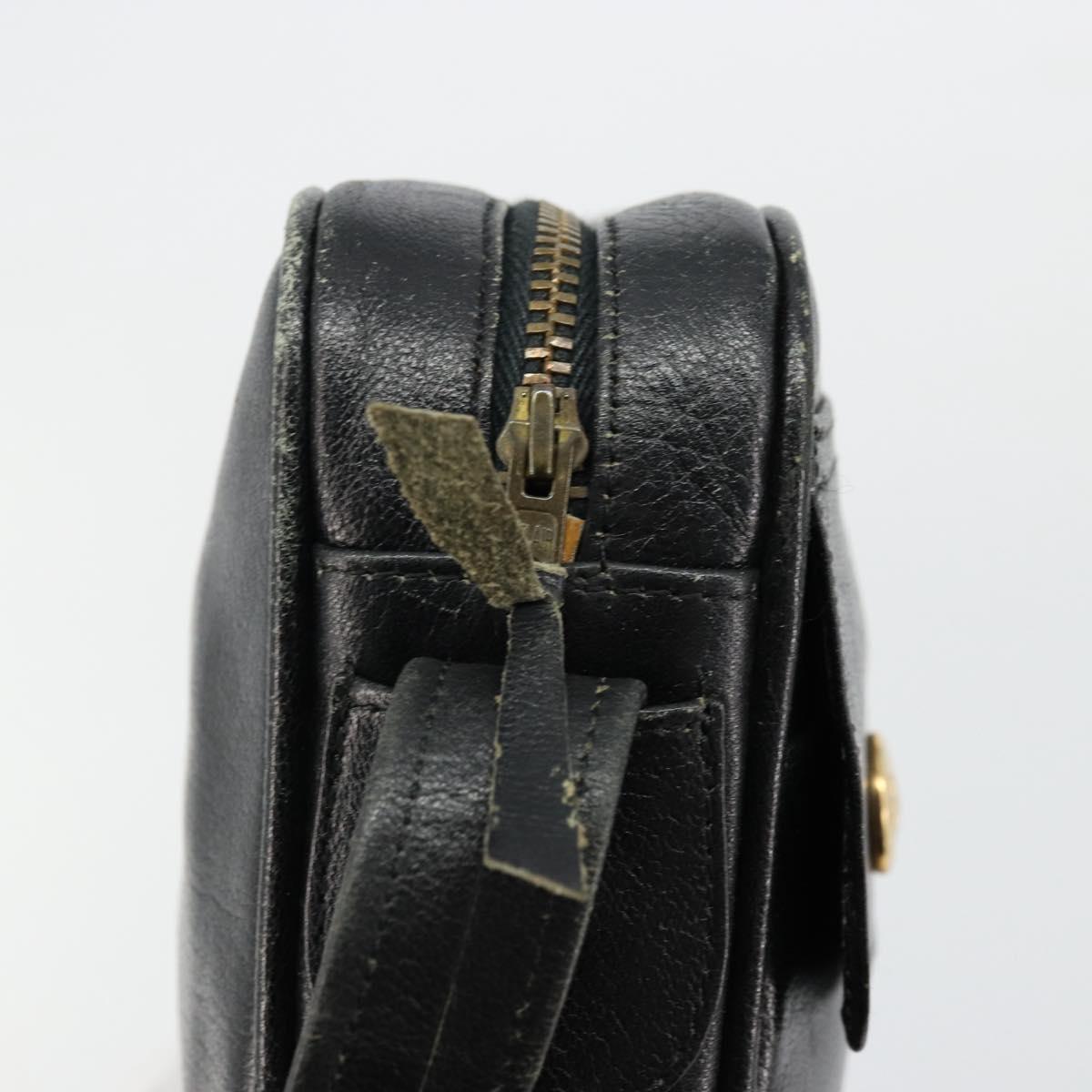CELINE Shoulder Bag Leather Black Auth 112075