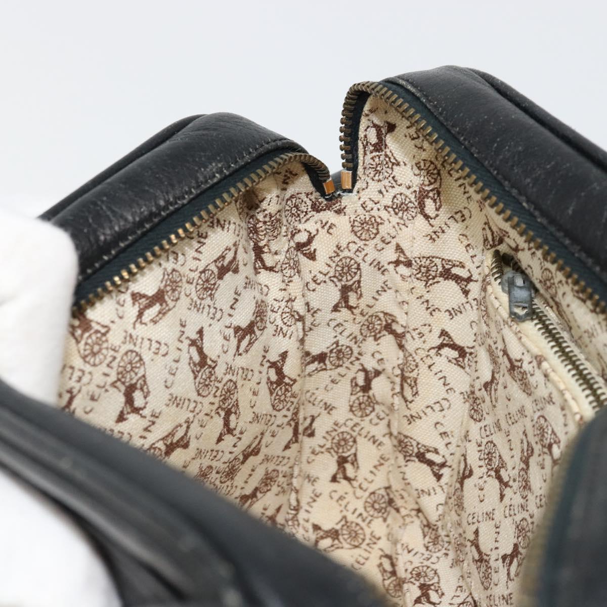 CELINE Shoulder Bag Leather Black Auth 112075