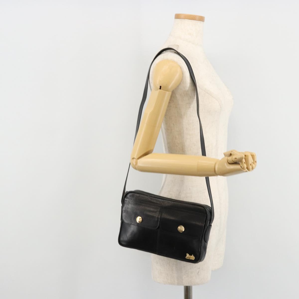 CELINE Shoulder Bag Leather Black Auth 112075