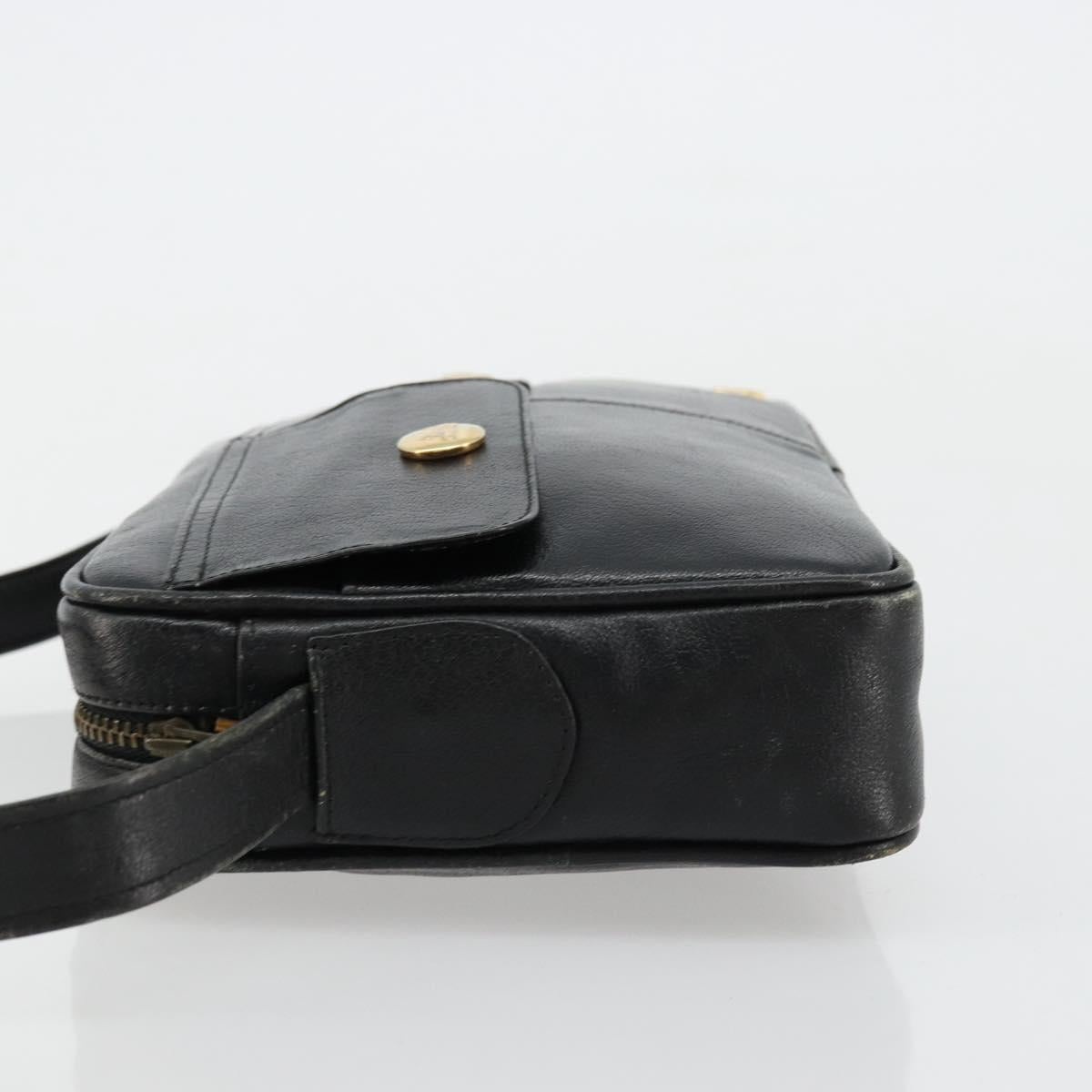 CELINE Shoulder Bag Leather Black Auth 112075