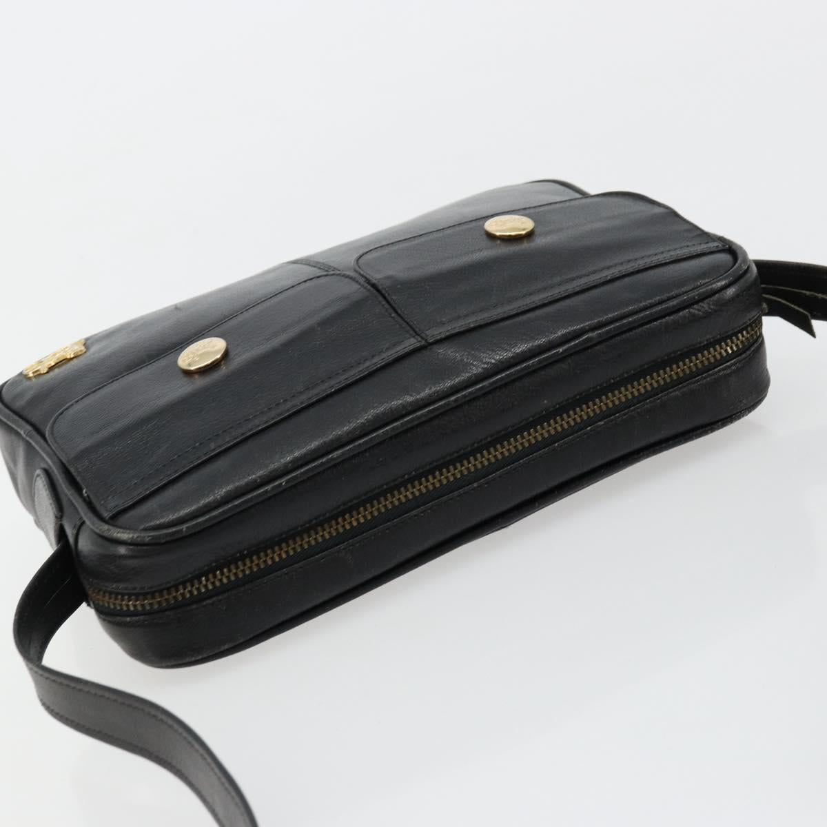 CELINE Shoulder Bag Leather Black Auth 112075