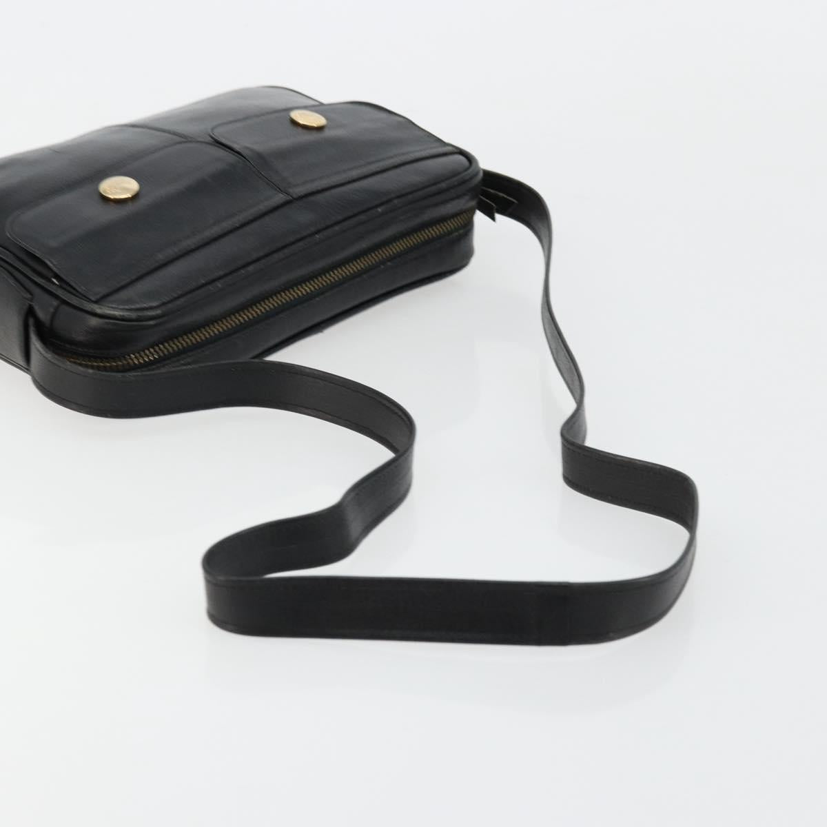 CELINE Shoulder Bag Leather Black Auth 112075