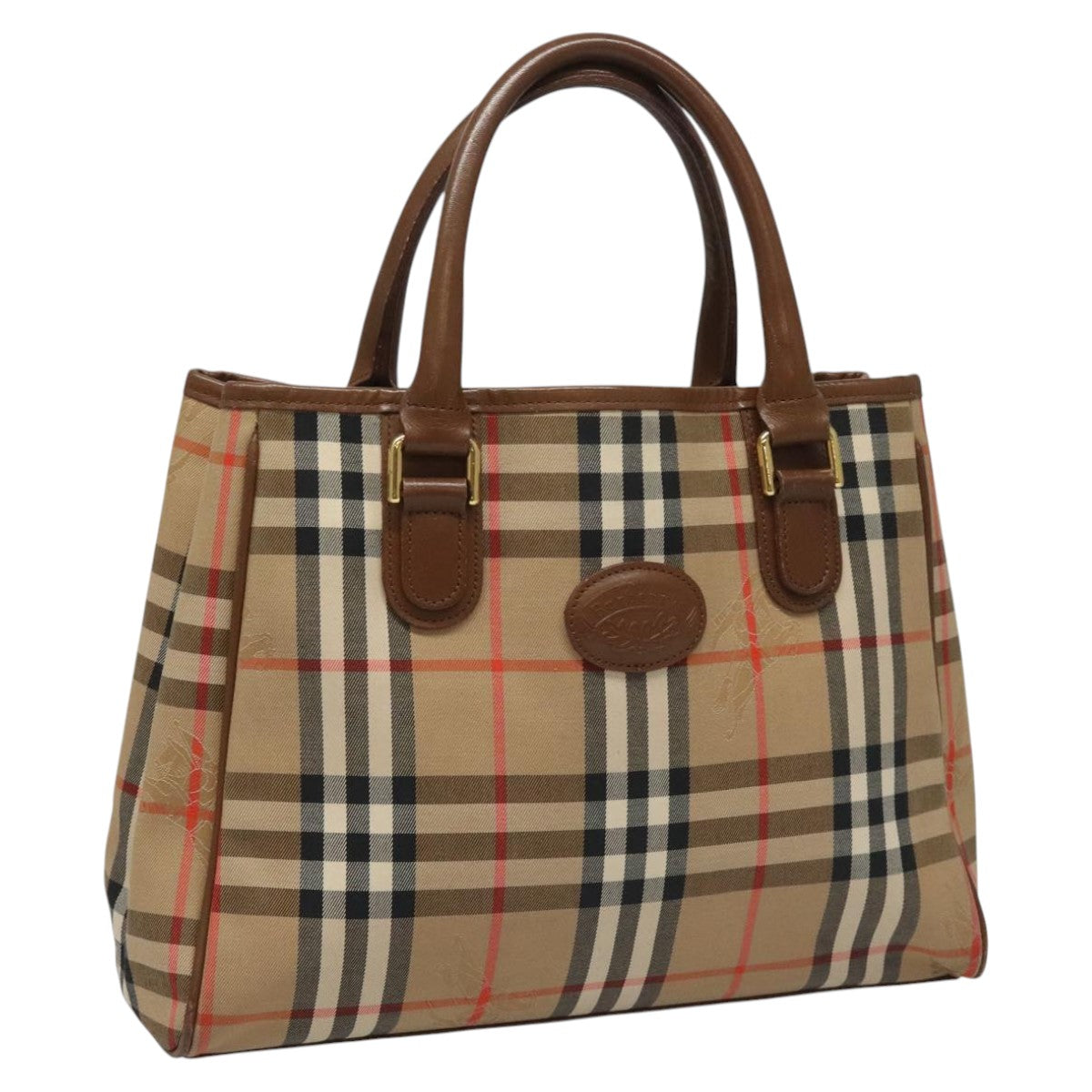 Burberrys Nova Check Hand Bag Canvas Beige Auth 112102