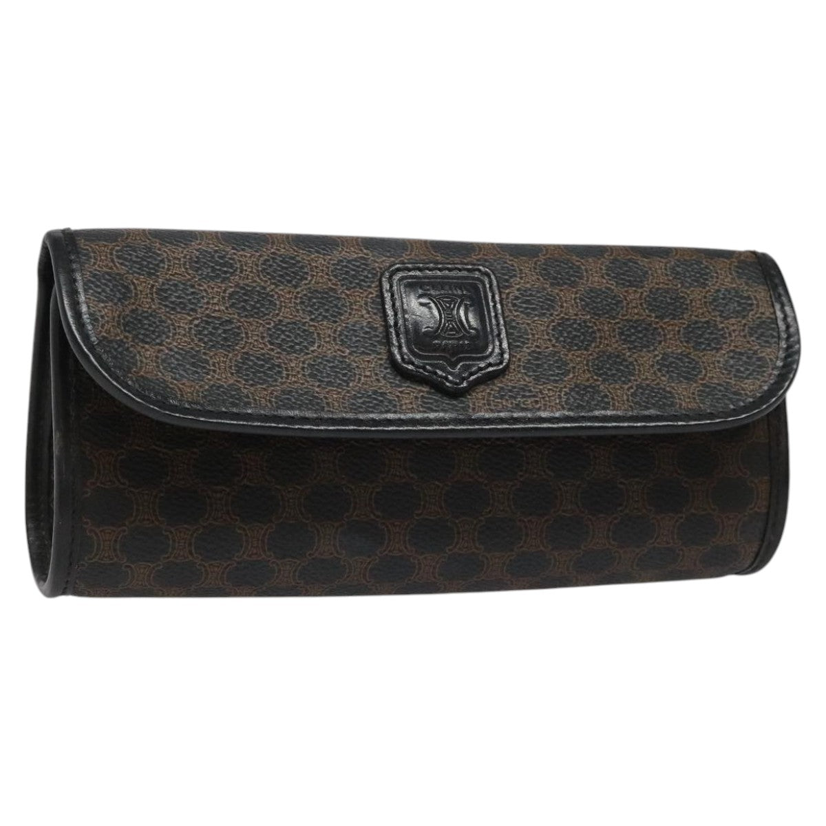 CELINE Macadam Canvas Pouch PVC Leather Black Auth 112106