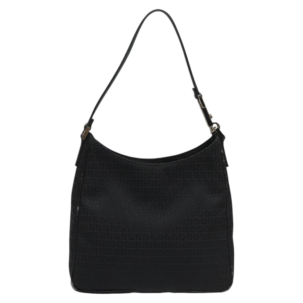 FENDI Zucchino Canvas Shoulder Bag Black Auth 112119