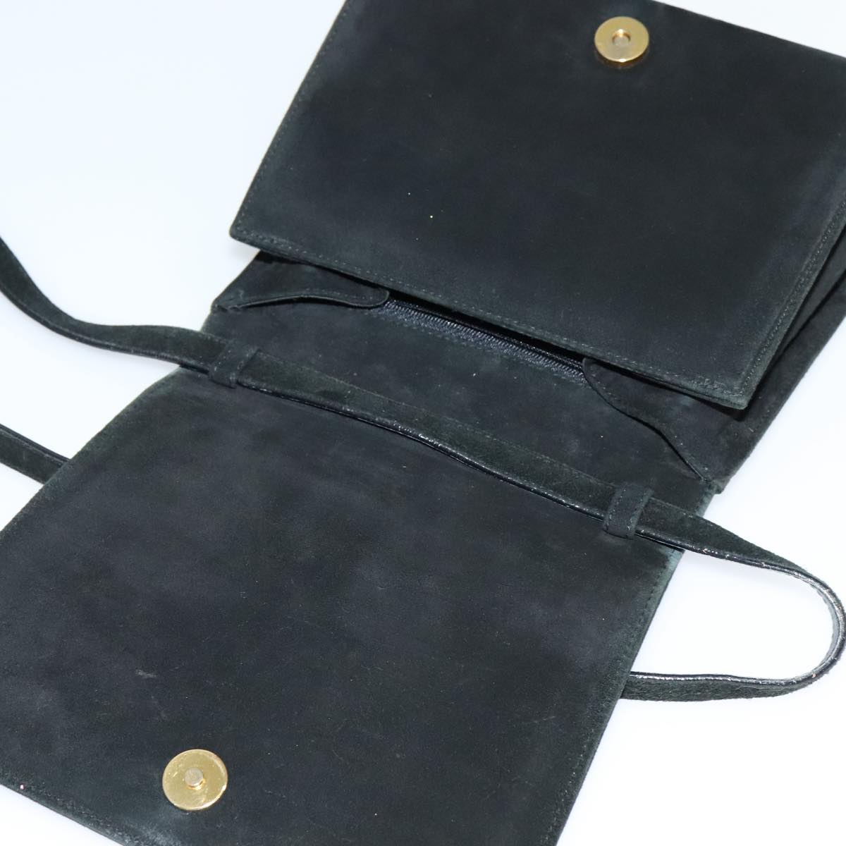 Salvatore Ferragamo Vala Shoulder Bag Suede Black Gold Auth 112120