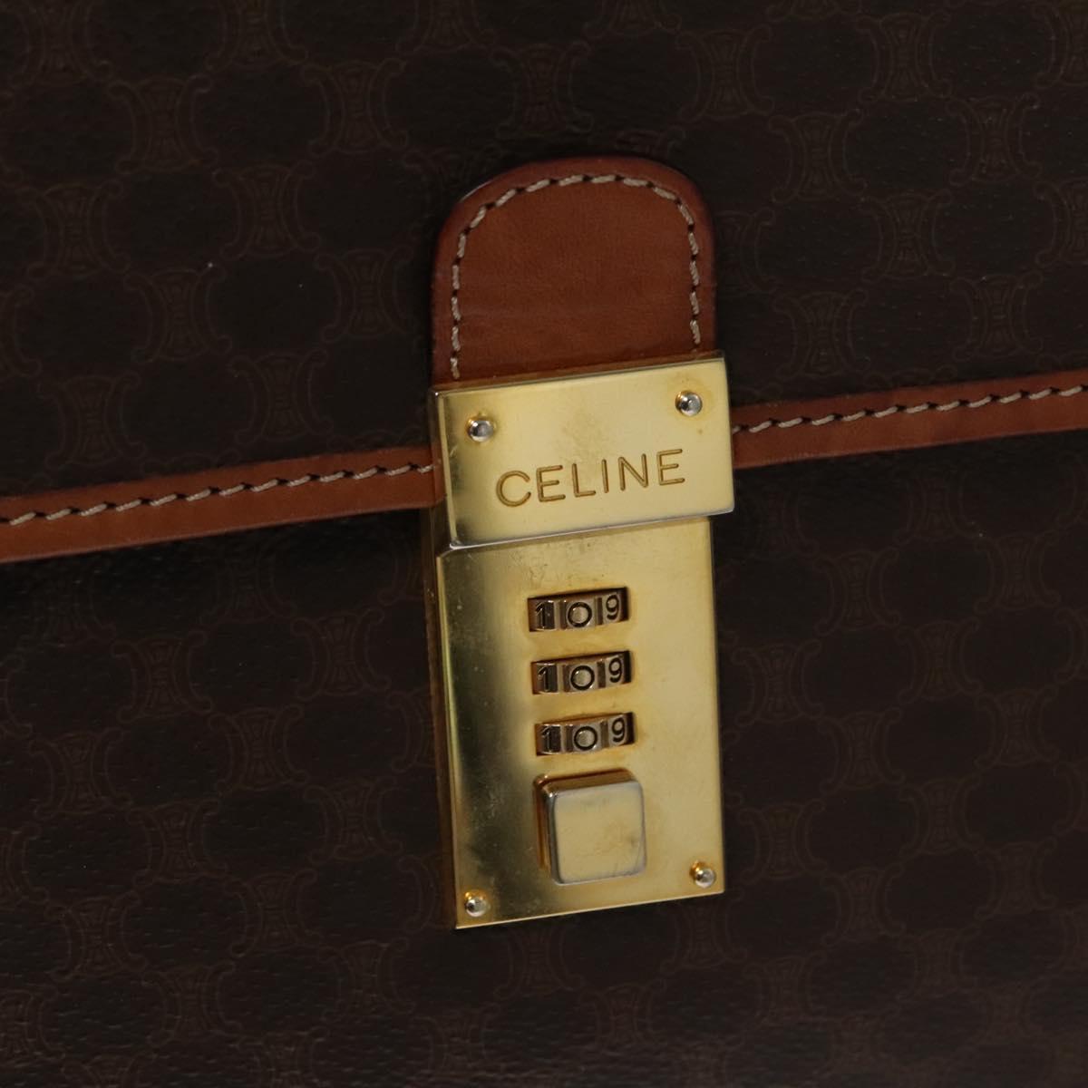 CELINE Macadam Canvas Business Bag PVC Leather Brown Gold Auth 112171
