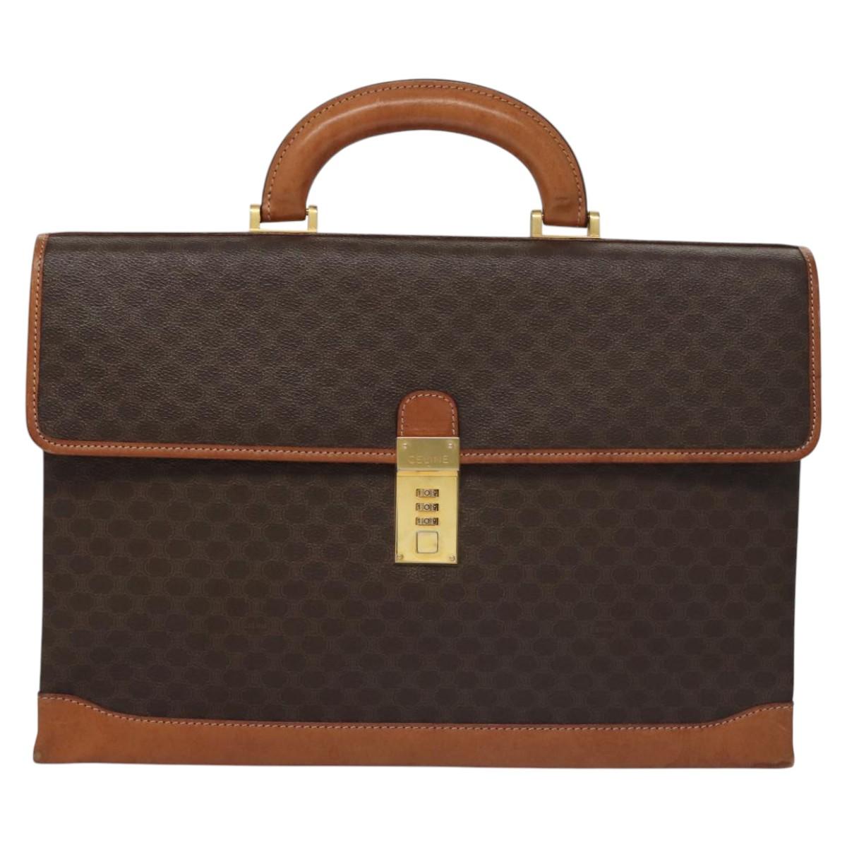 CELINE Macadam Canvas Business Bag PVC Leather Brown Gold Auth 112171