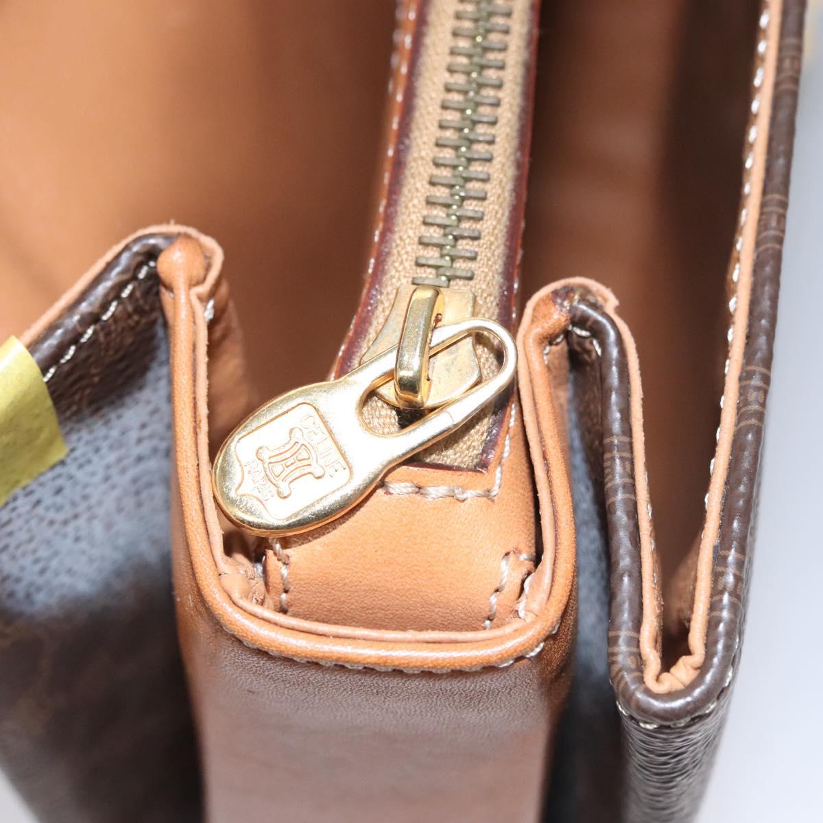 CELINE Macadam Canvas Business Bag PVC Leather Brown Gold Auth 112171