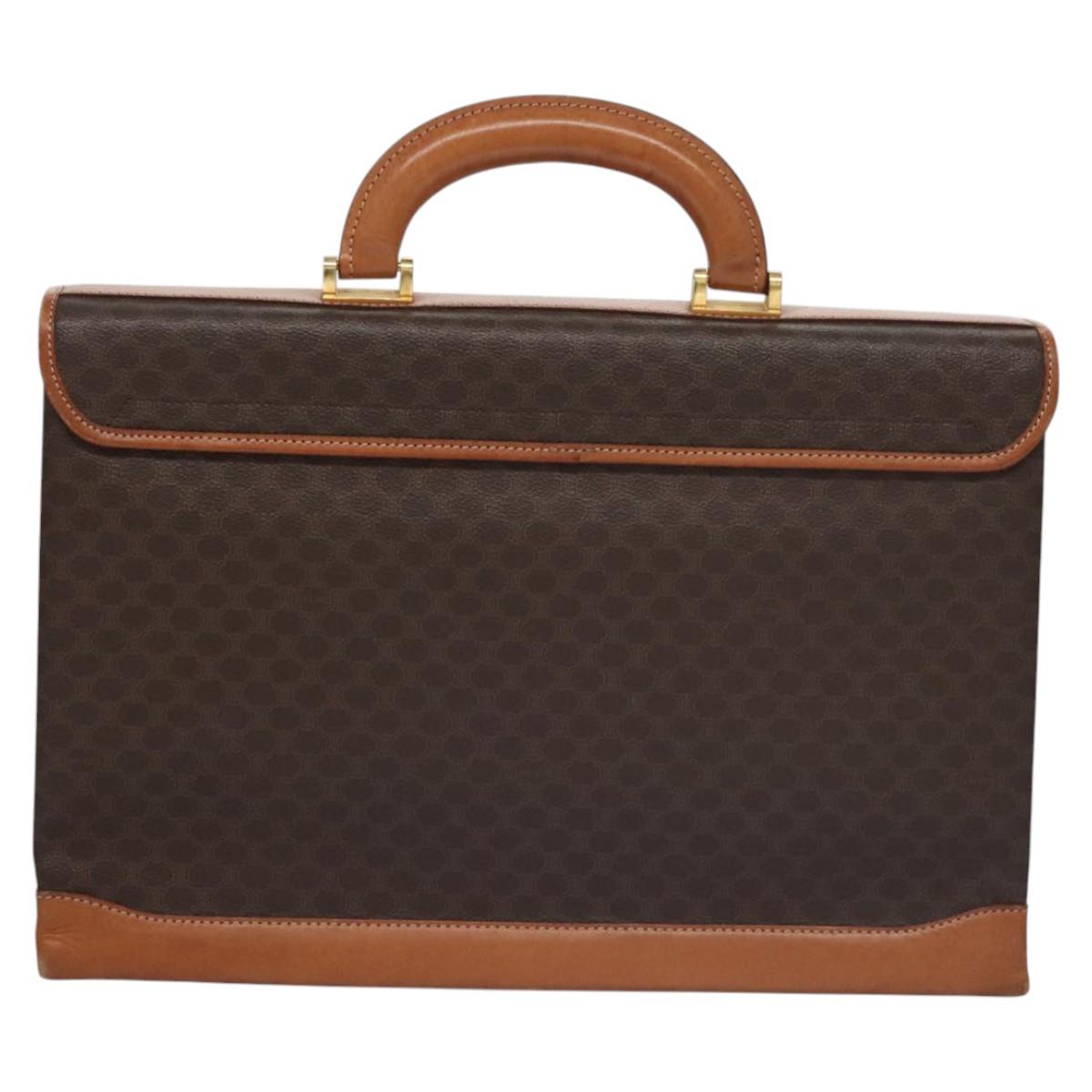 CELINE Macadam Canvas Business Bag PVC Leather Brown Gold Auth 112171