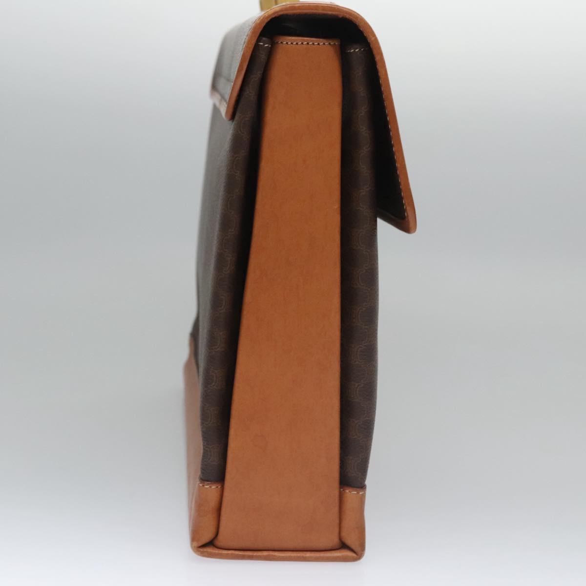 CELINE Macadam Canvas Business Bag PVC Leather Brown Gold Auth 112171