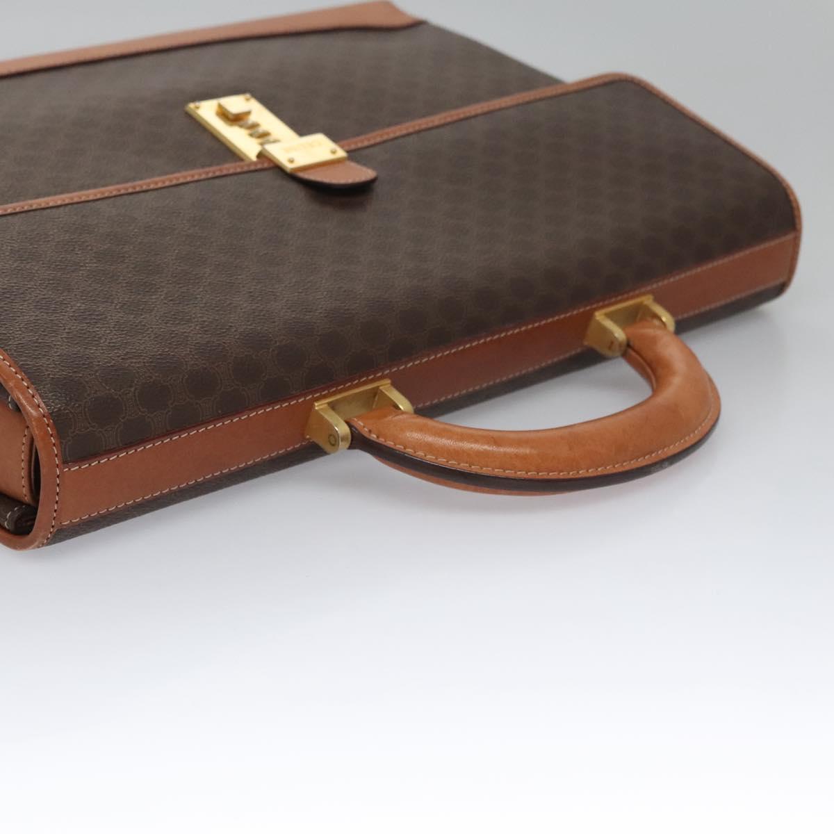 CELINE Macadam Canvas Business Bag PVC Leather Brown Gold Auth 112171