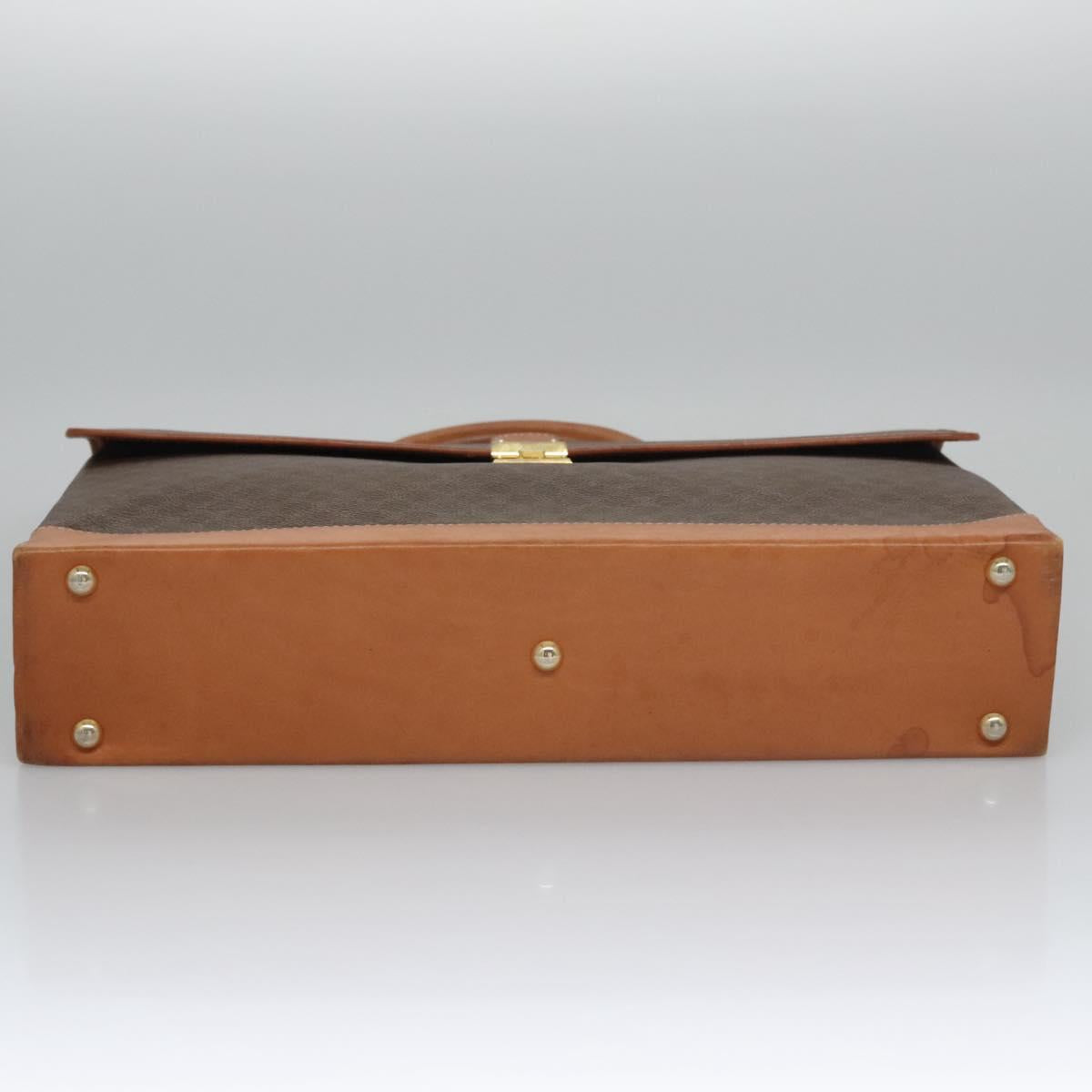 CELINE Macadam Canvas Business Bag PVC Leather Brown Gold Auth 112171