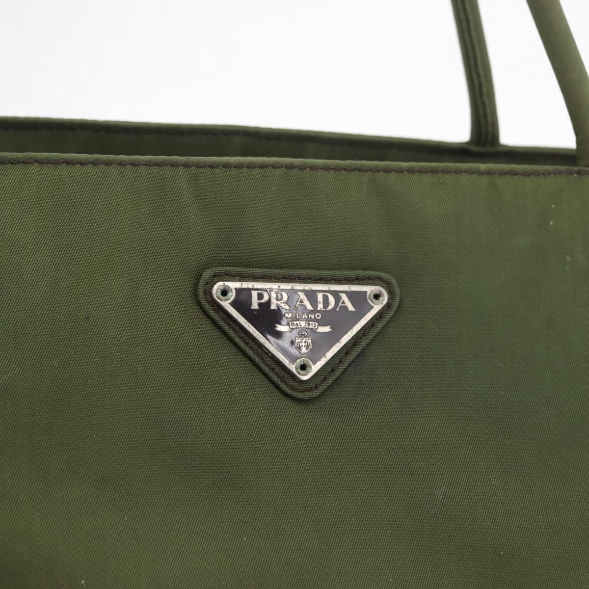 PRADA Hand Bag Nylon Khaki Silver Auth 112195
