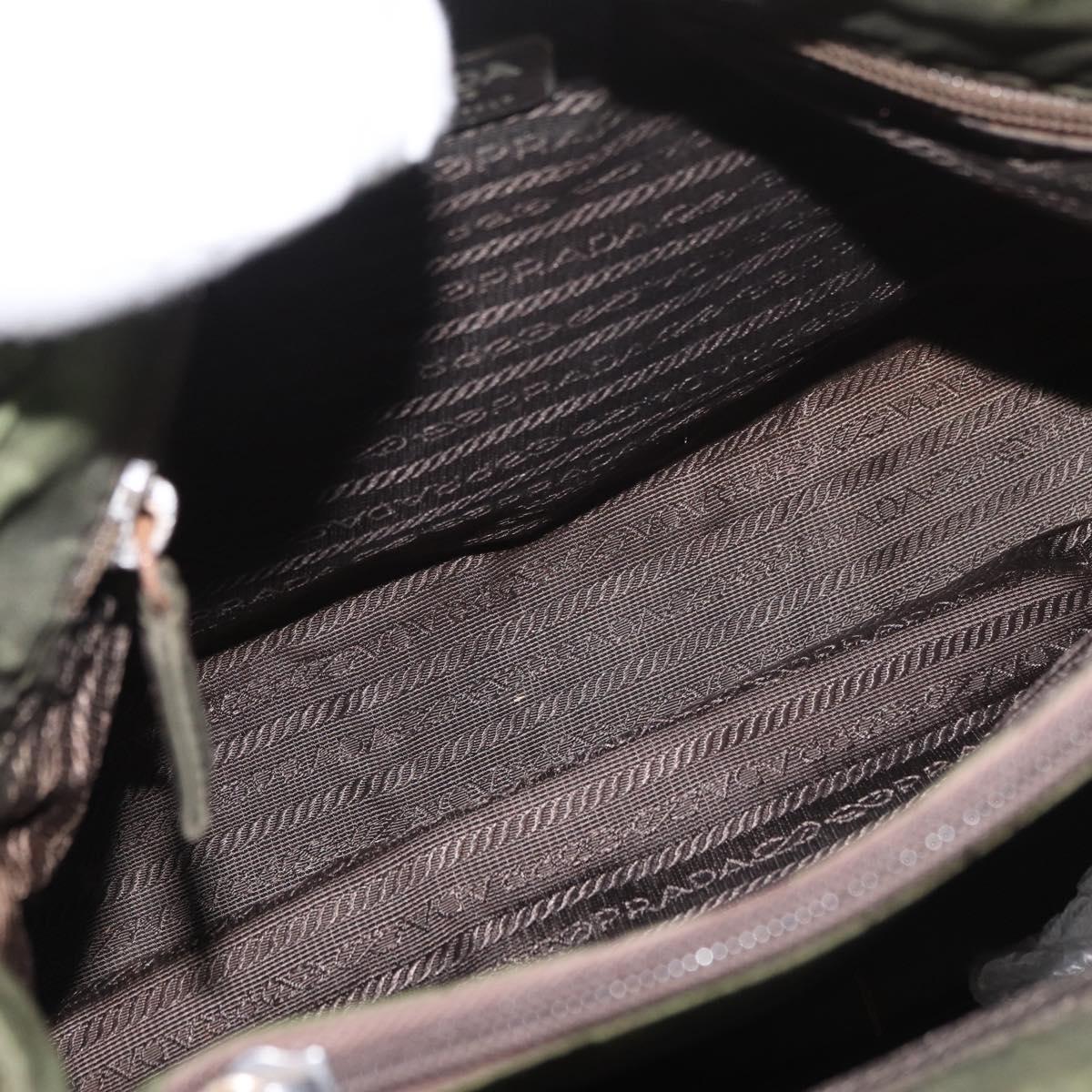 PRADA Hand Bag Nylon Khaki Silver Auth 112195
