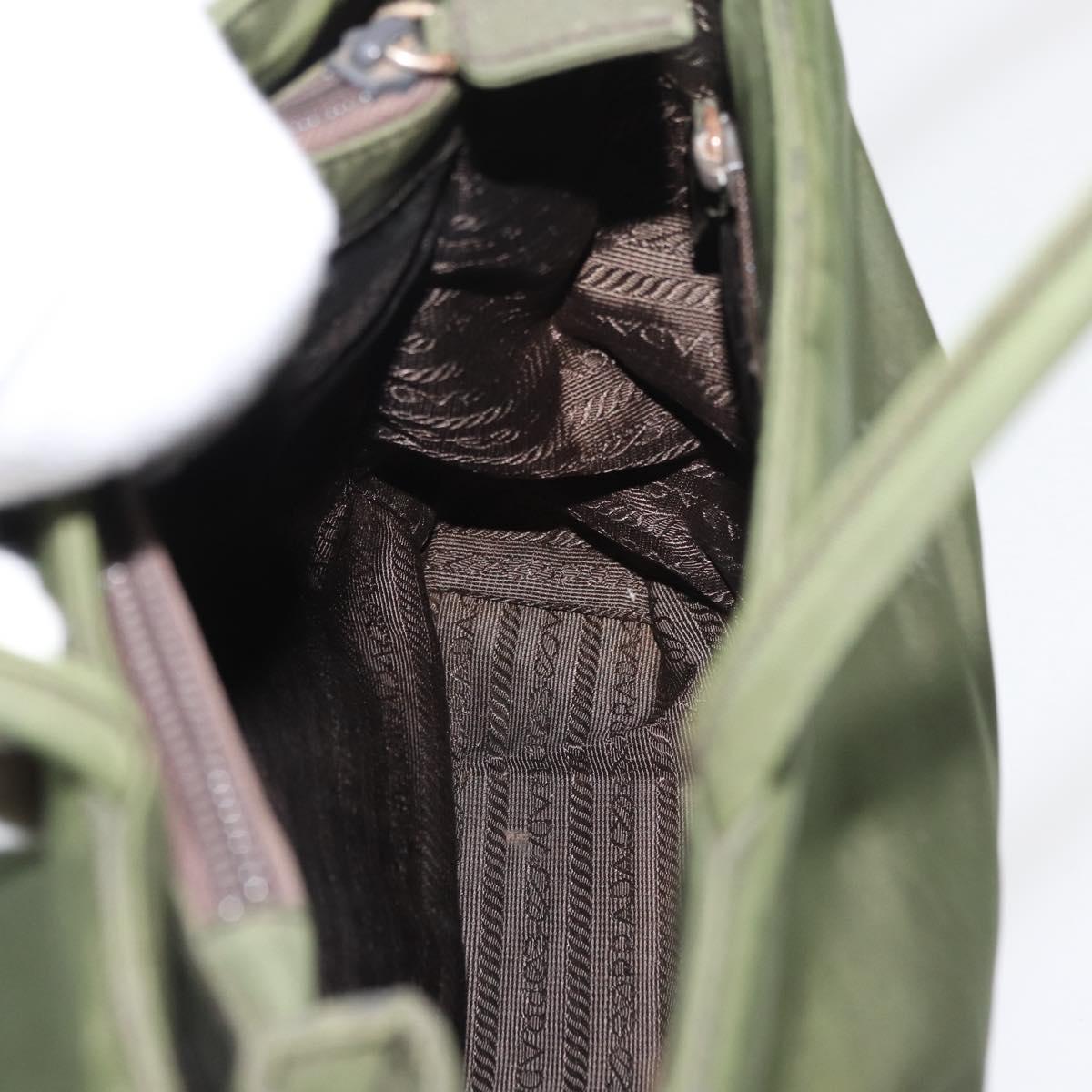 PRADA Hand Bag Nylon Khaki Silver Auth 112195