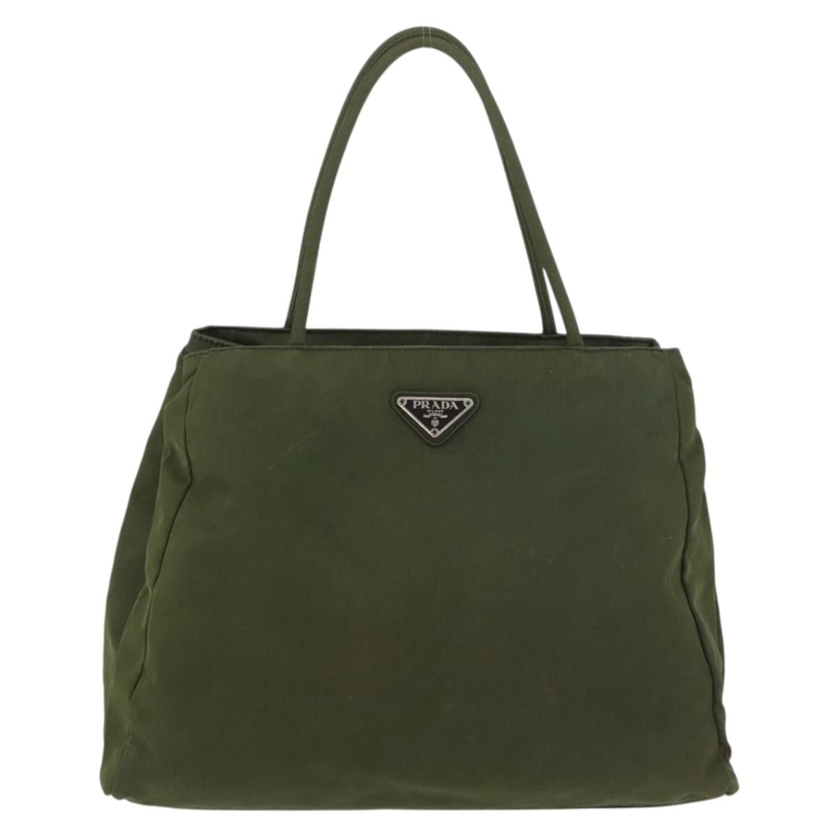 PRADA Hand Bag Nylon Khaki Silver Auth 112195