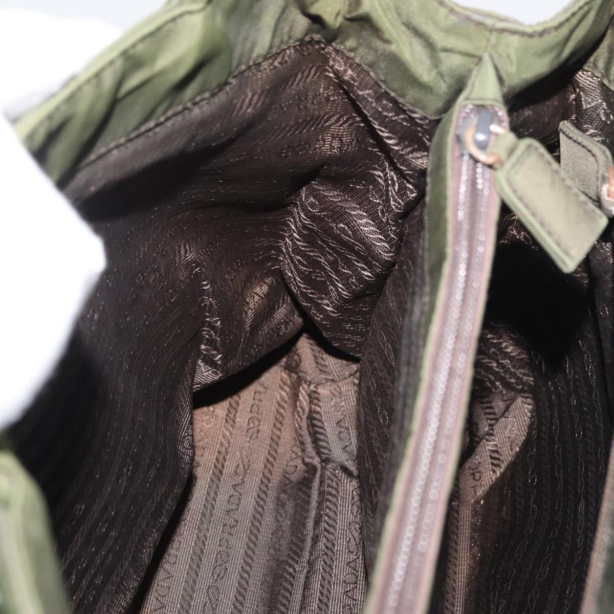 PRADA Hand Bag Nylon Khaki Silver Auth 112195