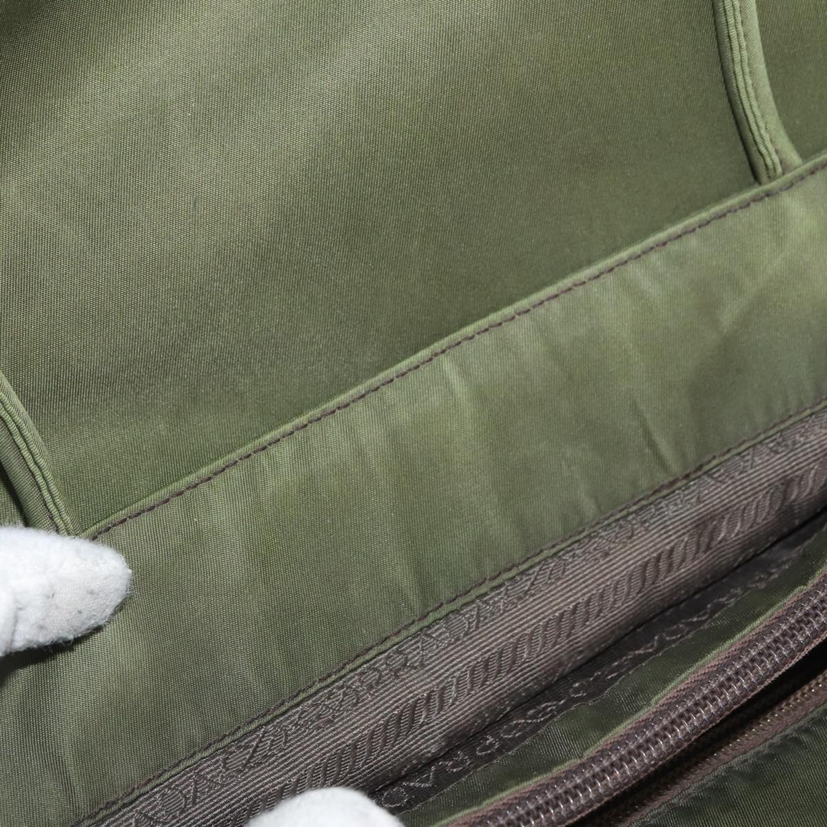 PRADA Hand Bag Nylon Khaki Silver Auth 112195