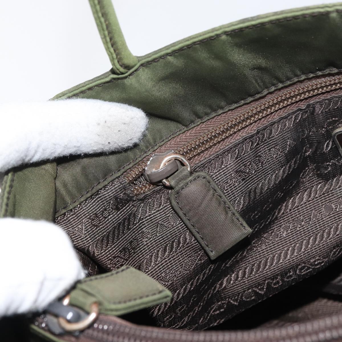 PRADA Hand Bag Nylon Khaki Silver Auth 112195