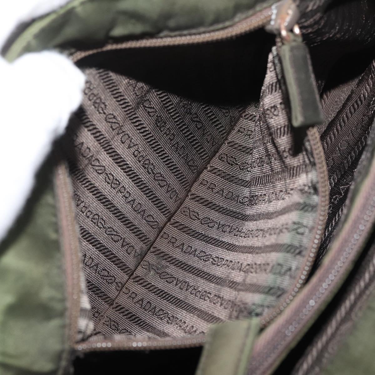 PRADA Hand Bag Nylon Khaki Silver Auth 112195