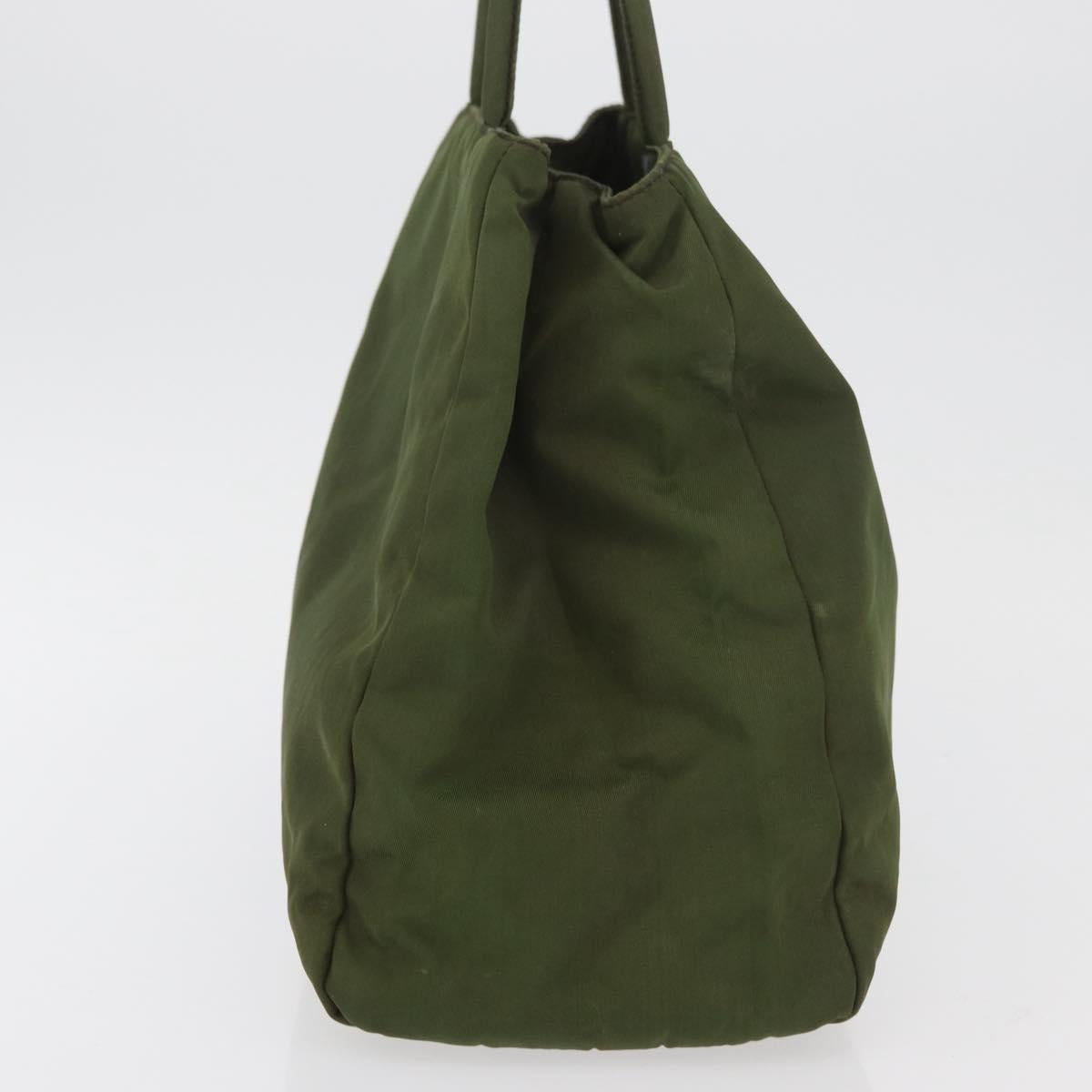 PRADA Hand Bag Nylon Khaki Silver Auth 112195