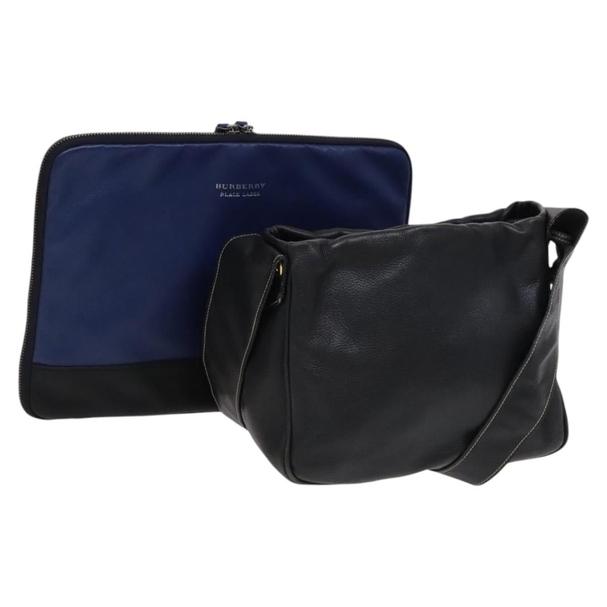 BURBERRY Shoulder Black Label Business Bag 2Set Blue Black Auth 112221