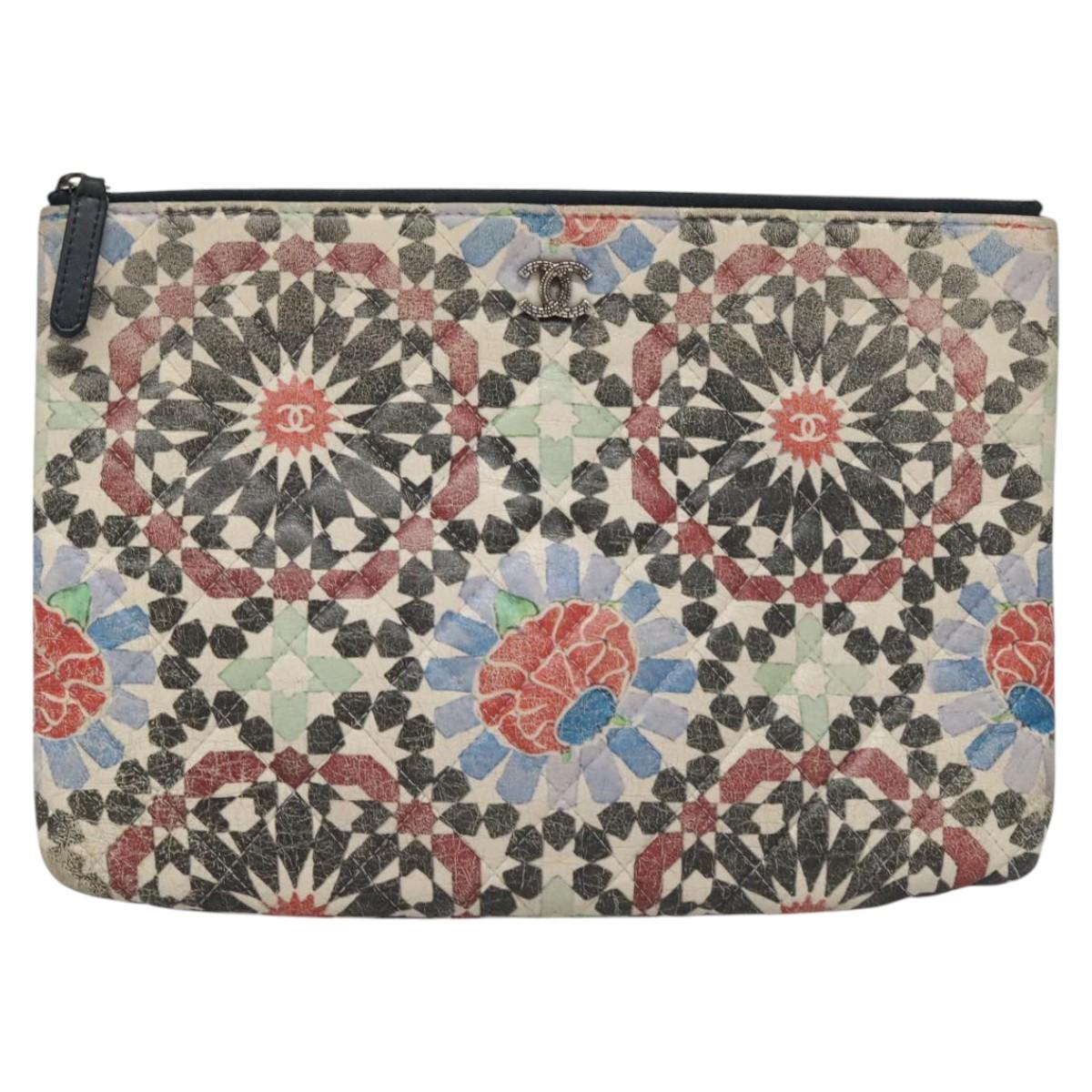 CHANEL Matelasse Clutch Bag Lamb Skin Multicolor CC Auth 112262