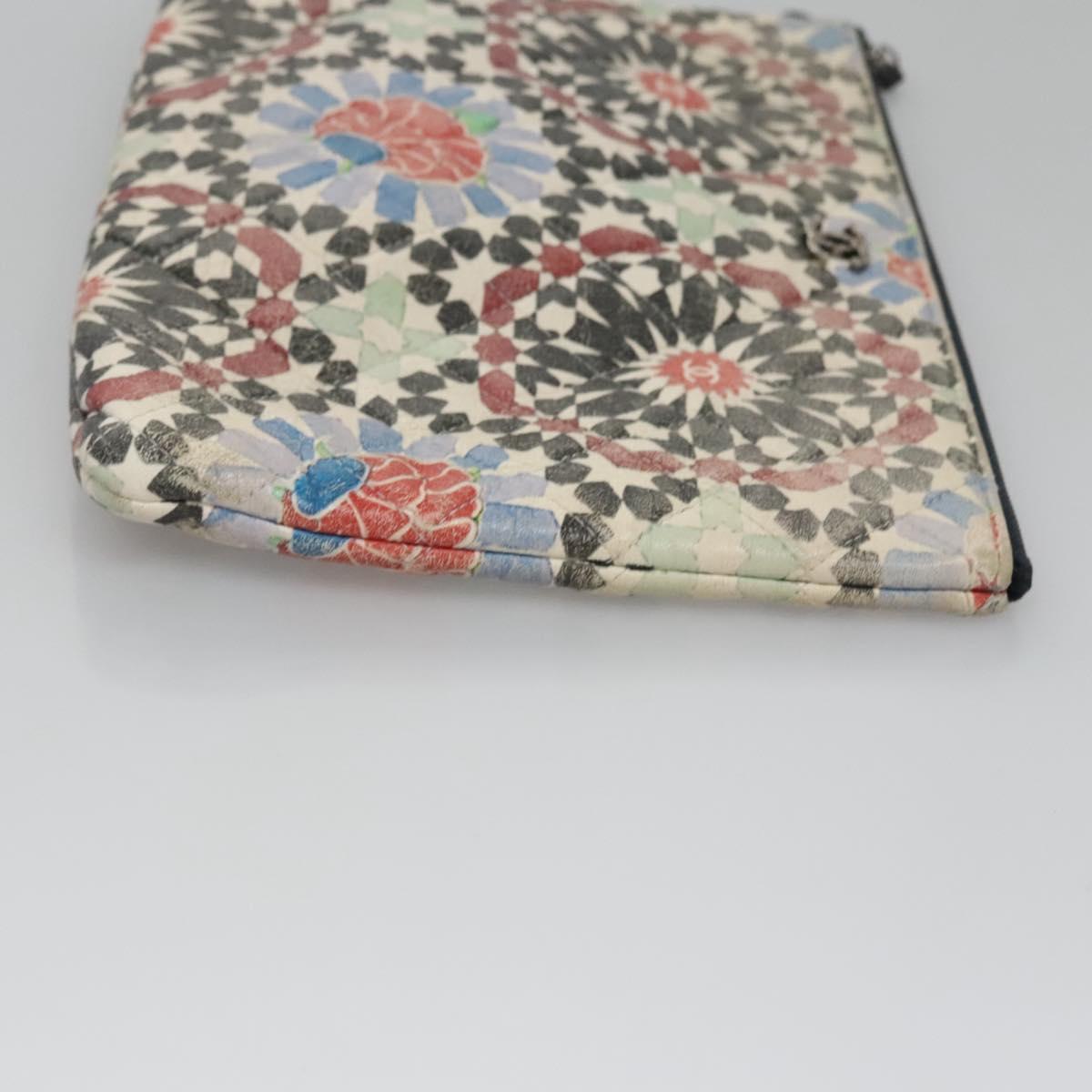 CHANEL Matelasse Clutch Bag Lamb Skin Multicolor CC Auth 112262