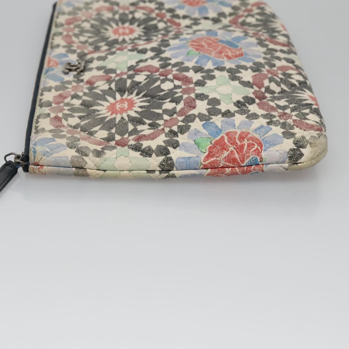 CHANEL Matelasse Clutch Bag Lamb Skin Multicolor CC Auth 112262