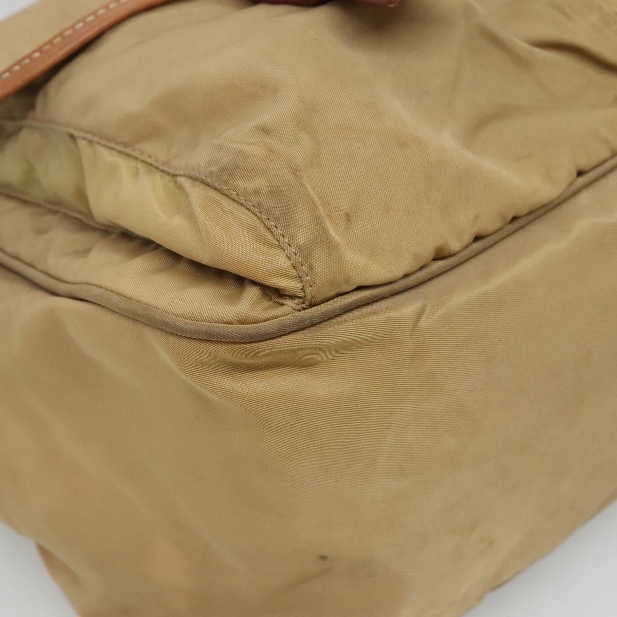PRADA Shoulder Bag Nylon Beige Brown Silver Auth 112279