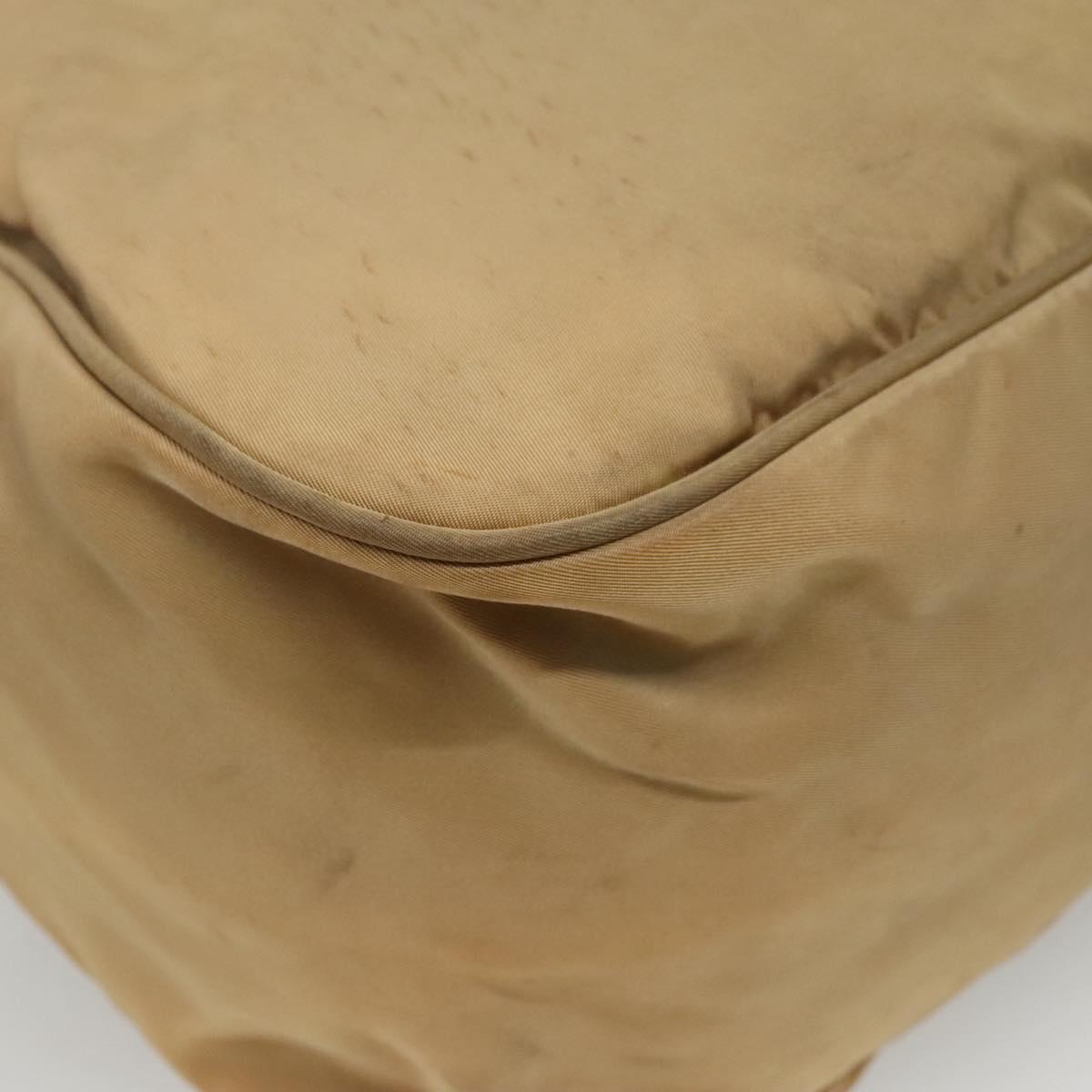 PRADA Shoulder Bag Nylon Beige Brown Silver Auth 112279