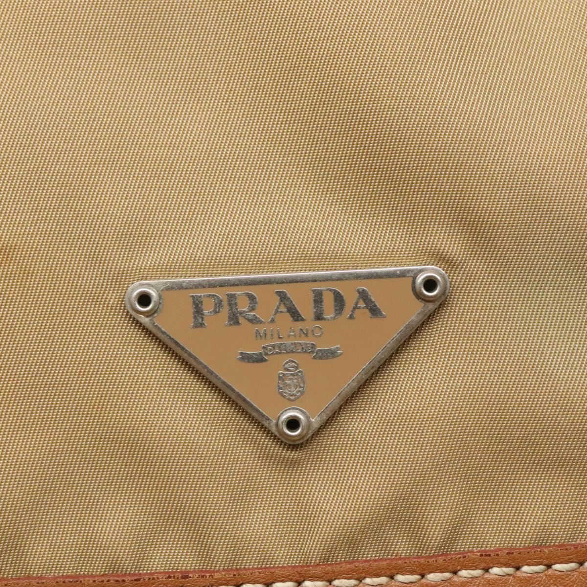 PRADA Shoulder Bag Nylon Beige Brown Silver Auth 112279