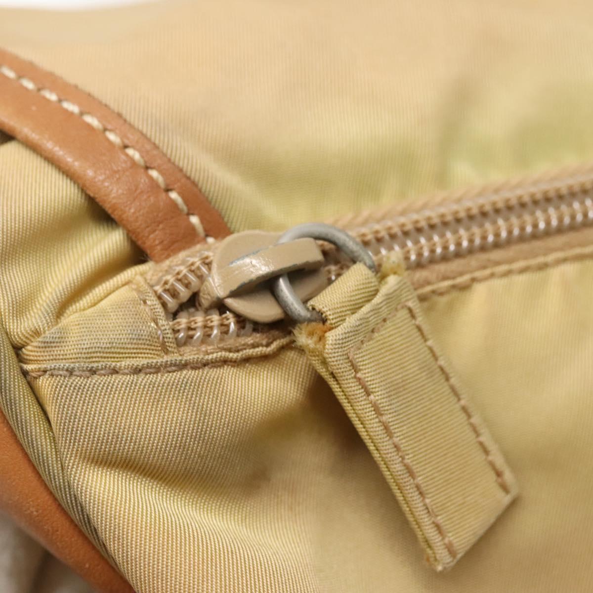 PRADA Shoulder Bag Nylon Beige Brown Silver Auth 112279