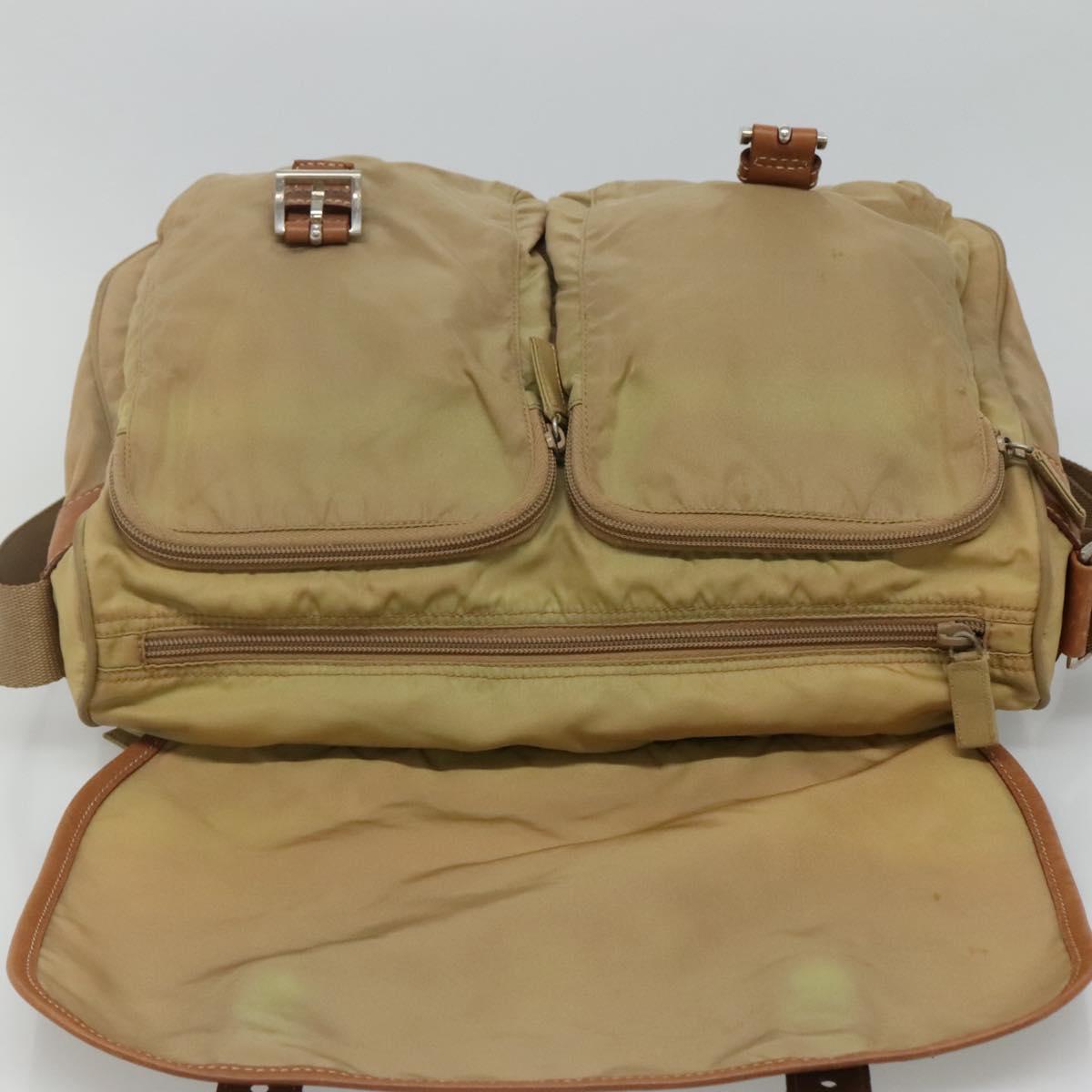 PRADA Shoulder Bag Nylon Beige Brown Silver Auth 112279