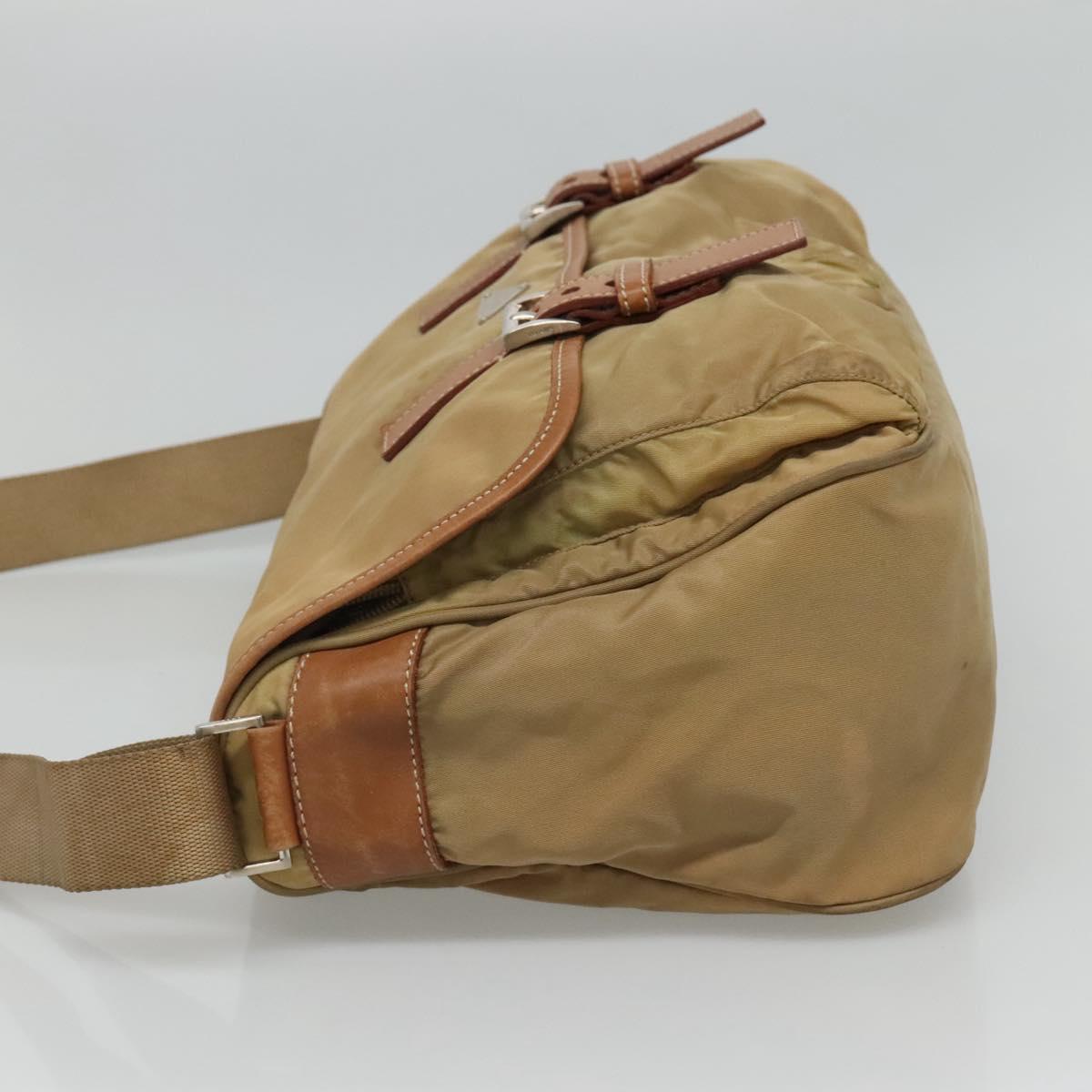PRADA Shoulder Bag Nylon Beige Brown Silver Auth 112279