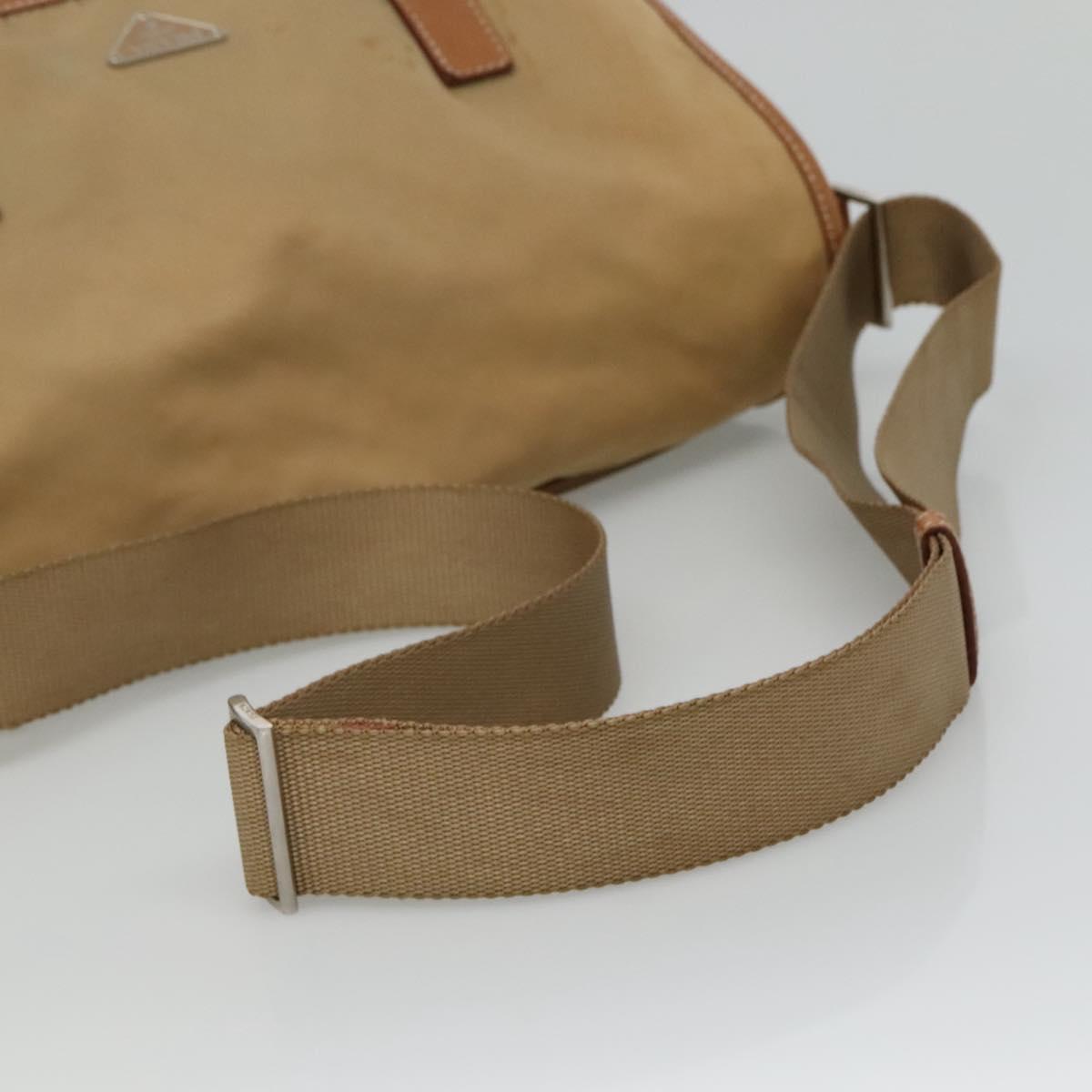 PRADA Shoulder Bag Nylon Beige Brown Silver Auth 112279