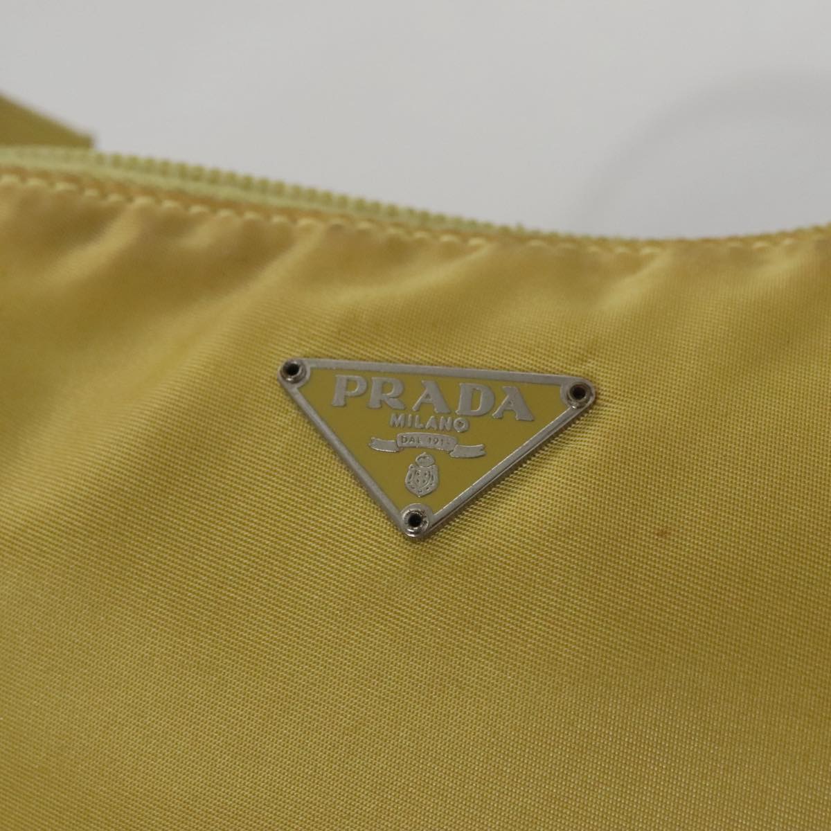 PRADA Accessory Pouch Nylon Yellow Silver Auth 112287